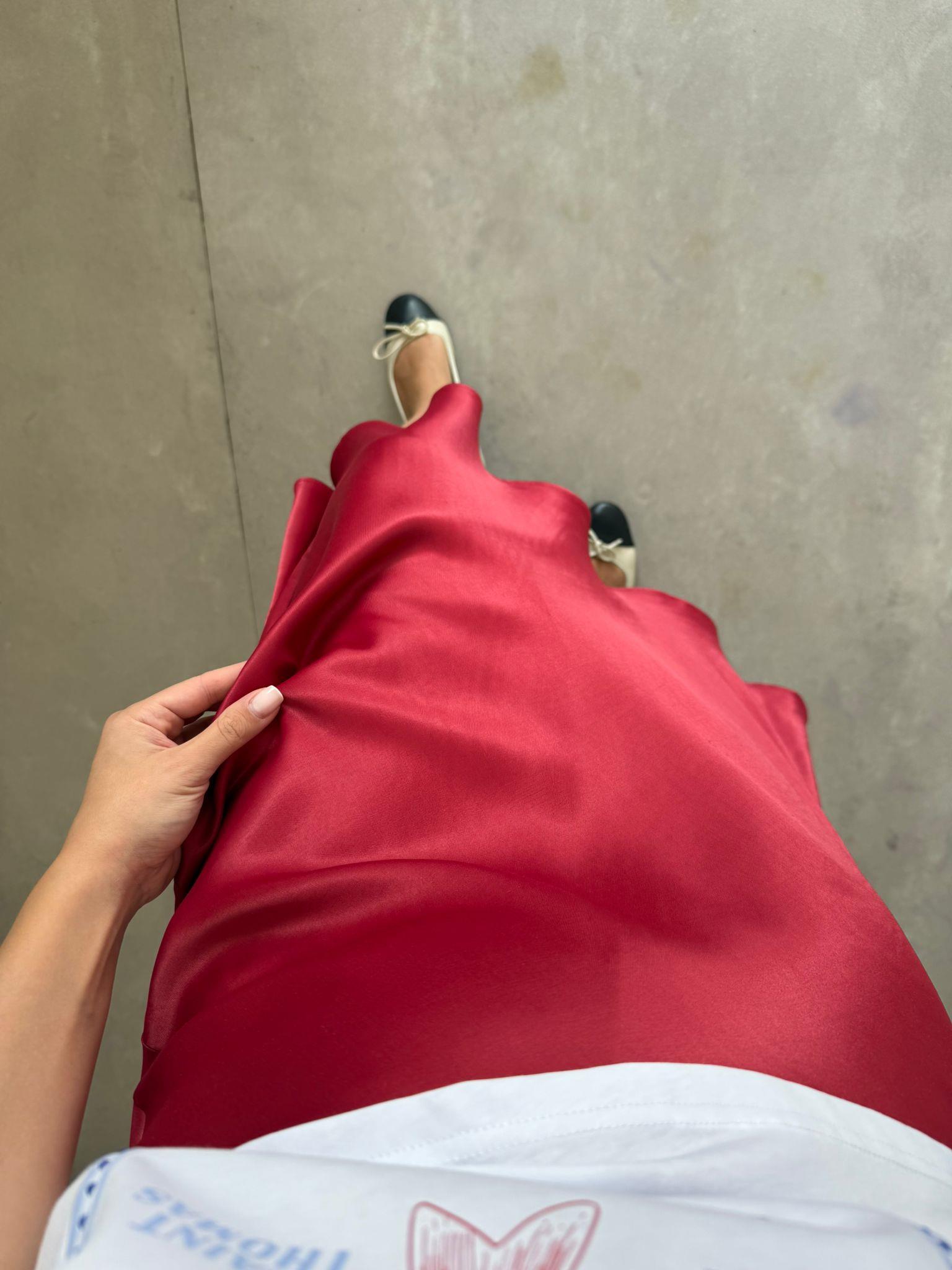 Bordo Verevli Saten Etek