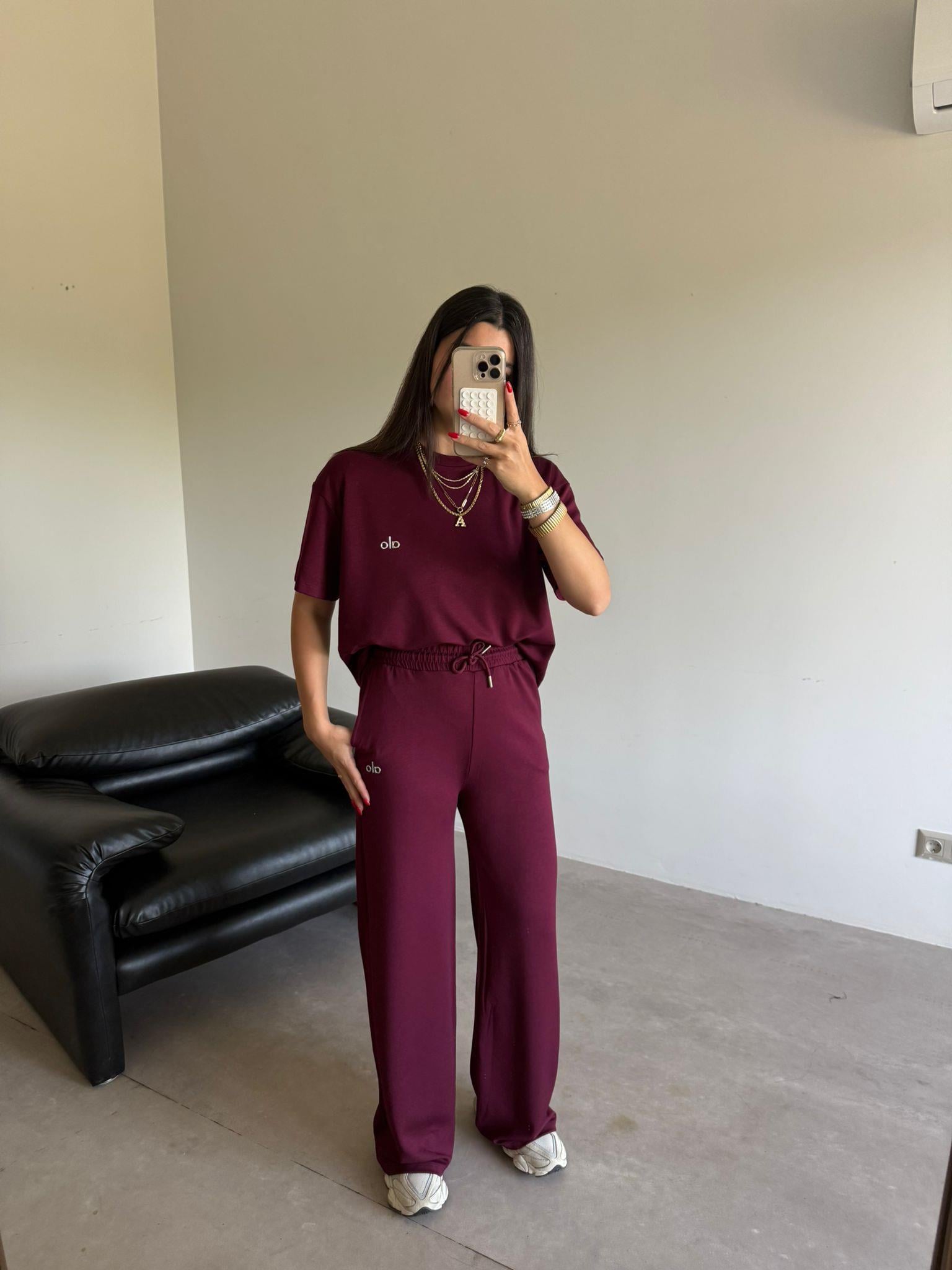 Bordo Yumuşak Dokulu Kısa Kol Takım