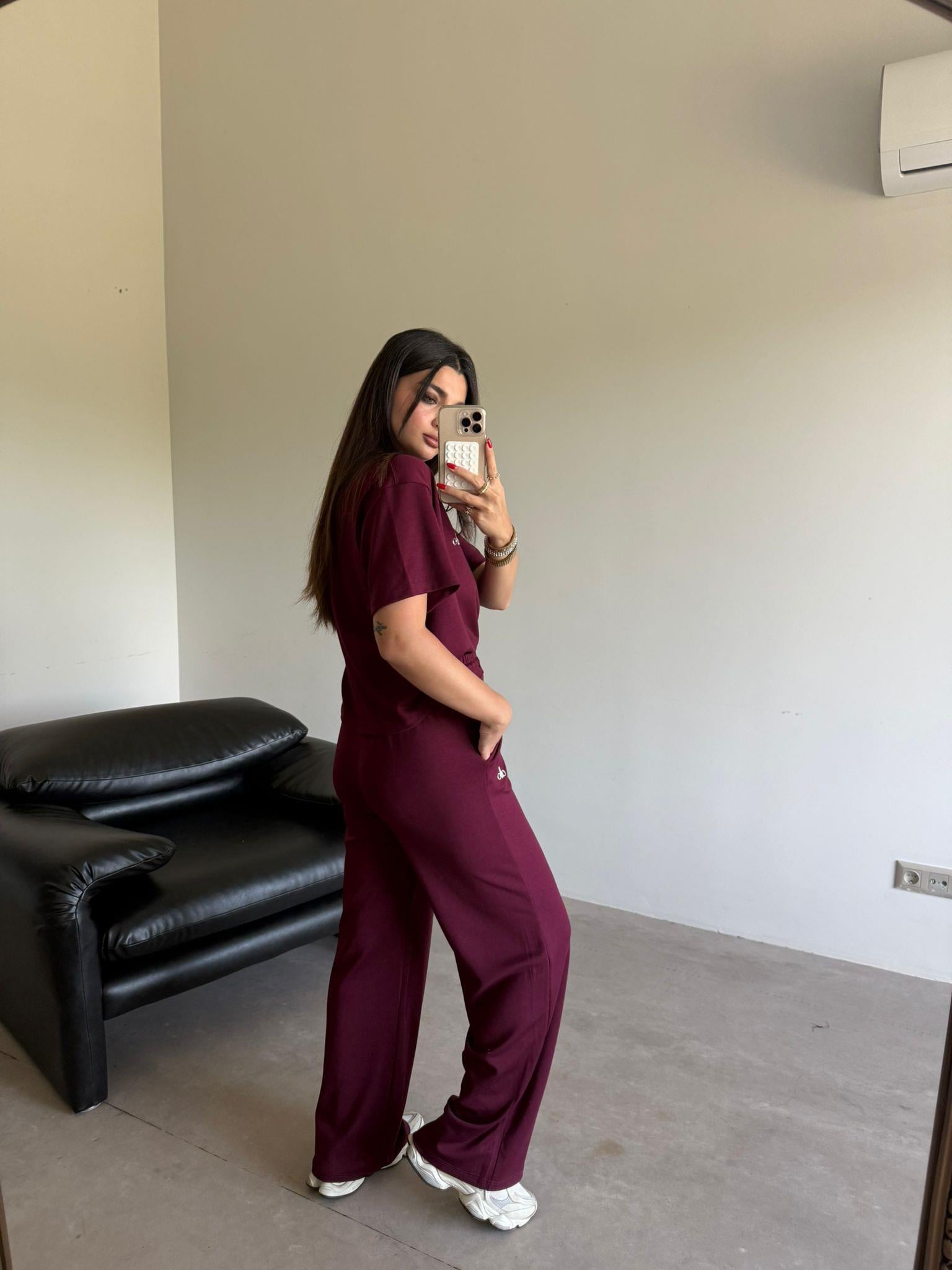 Bordo Yumuşak Dokulu Kısa Kol Takım