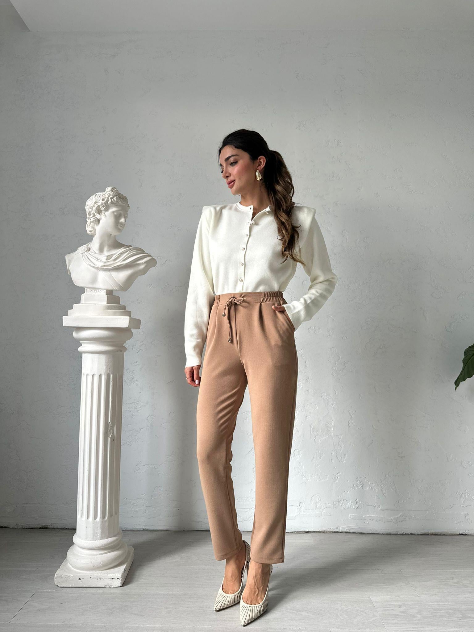 Camel Beli Bağlamalı Misty Pantolon