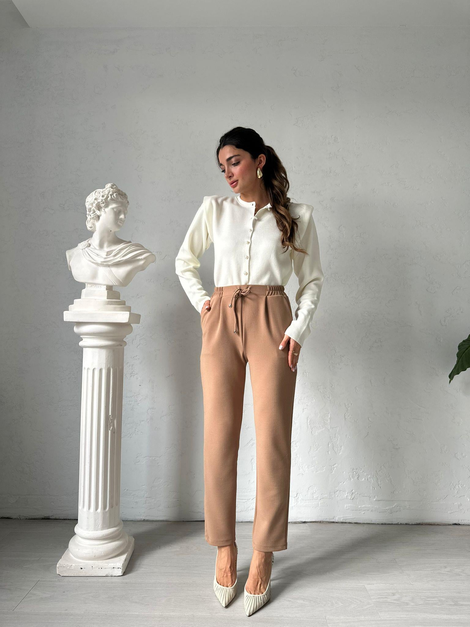 Camel Beli Bağlamalı Misty Pantolon