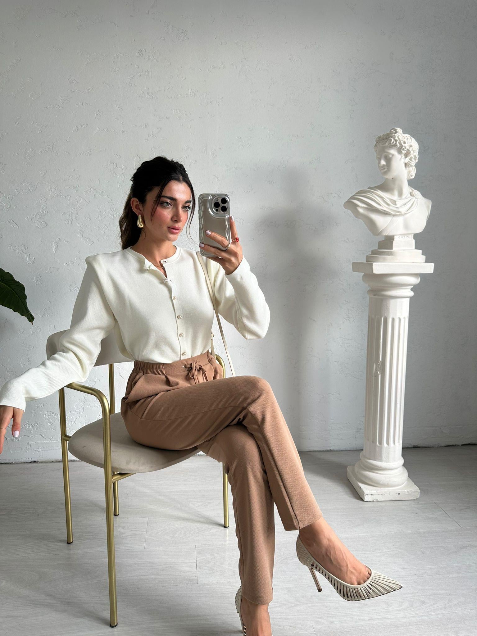 Camel Beli Bağlamalı Misty Pantolon