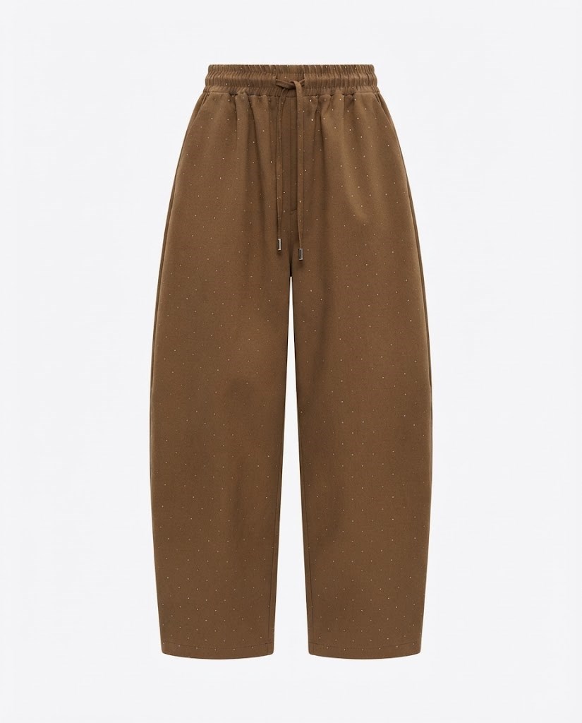 Camel Beli Lastikli Shiny Pantolon