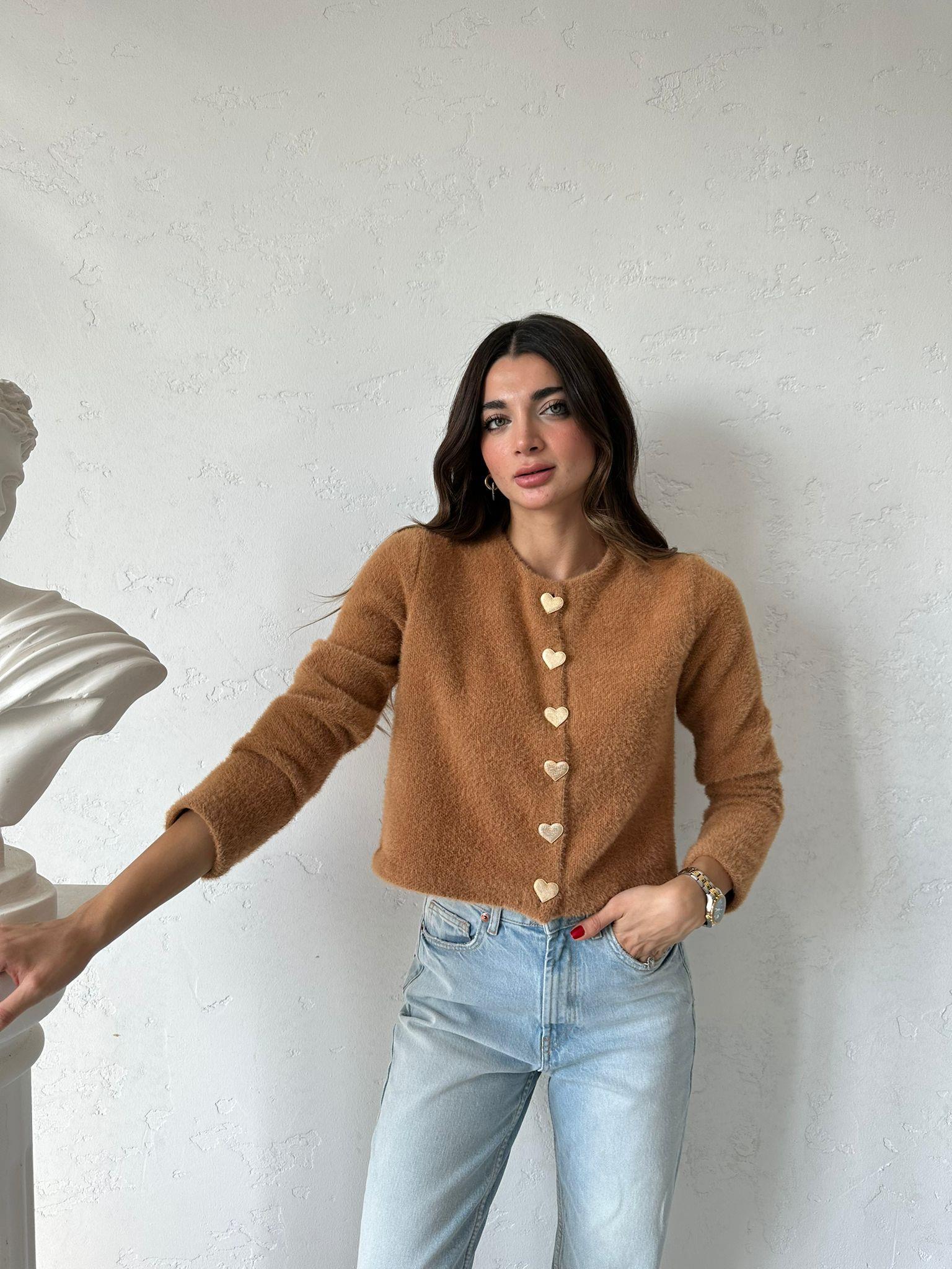 Camel Kalp Düğmeli Hırka