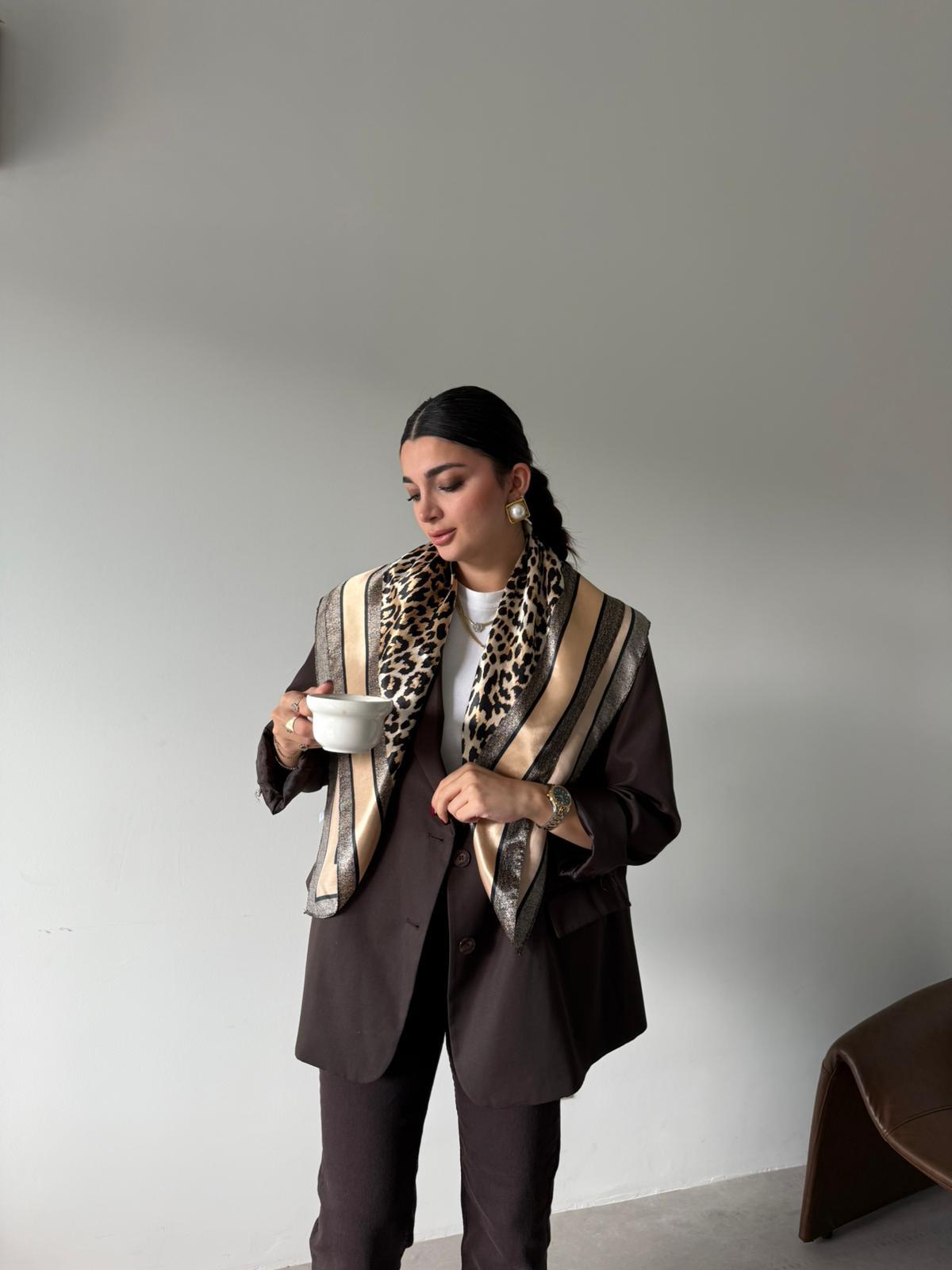 Camel Leopar Desenli Fular