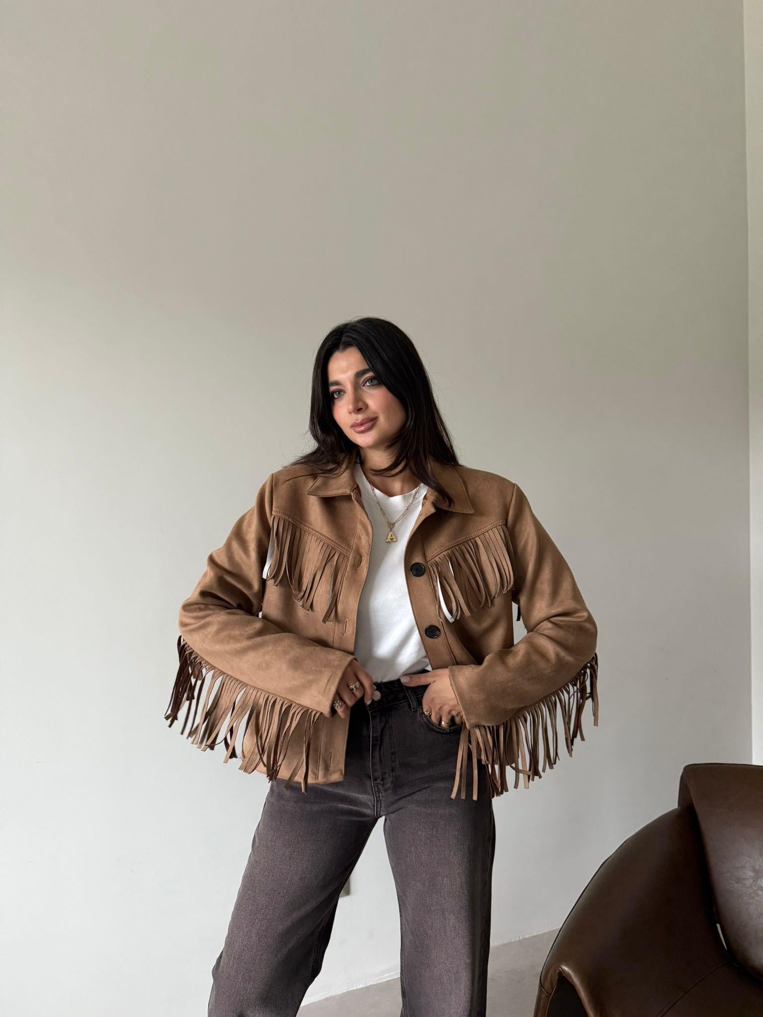 Camel Püsküllü Kovboy Ceket