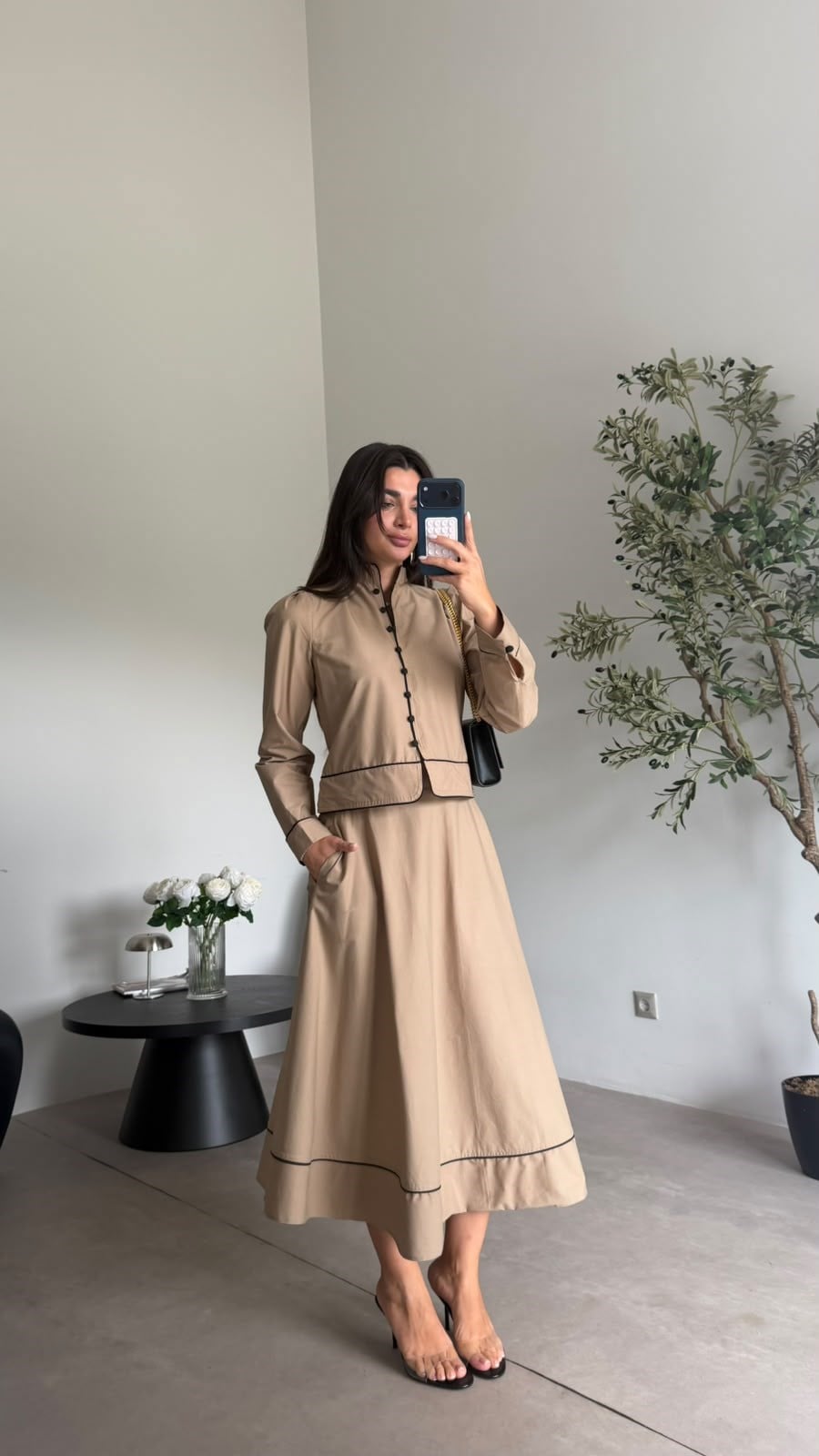 Camel Siyah Şeritli Etek Takım