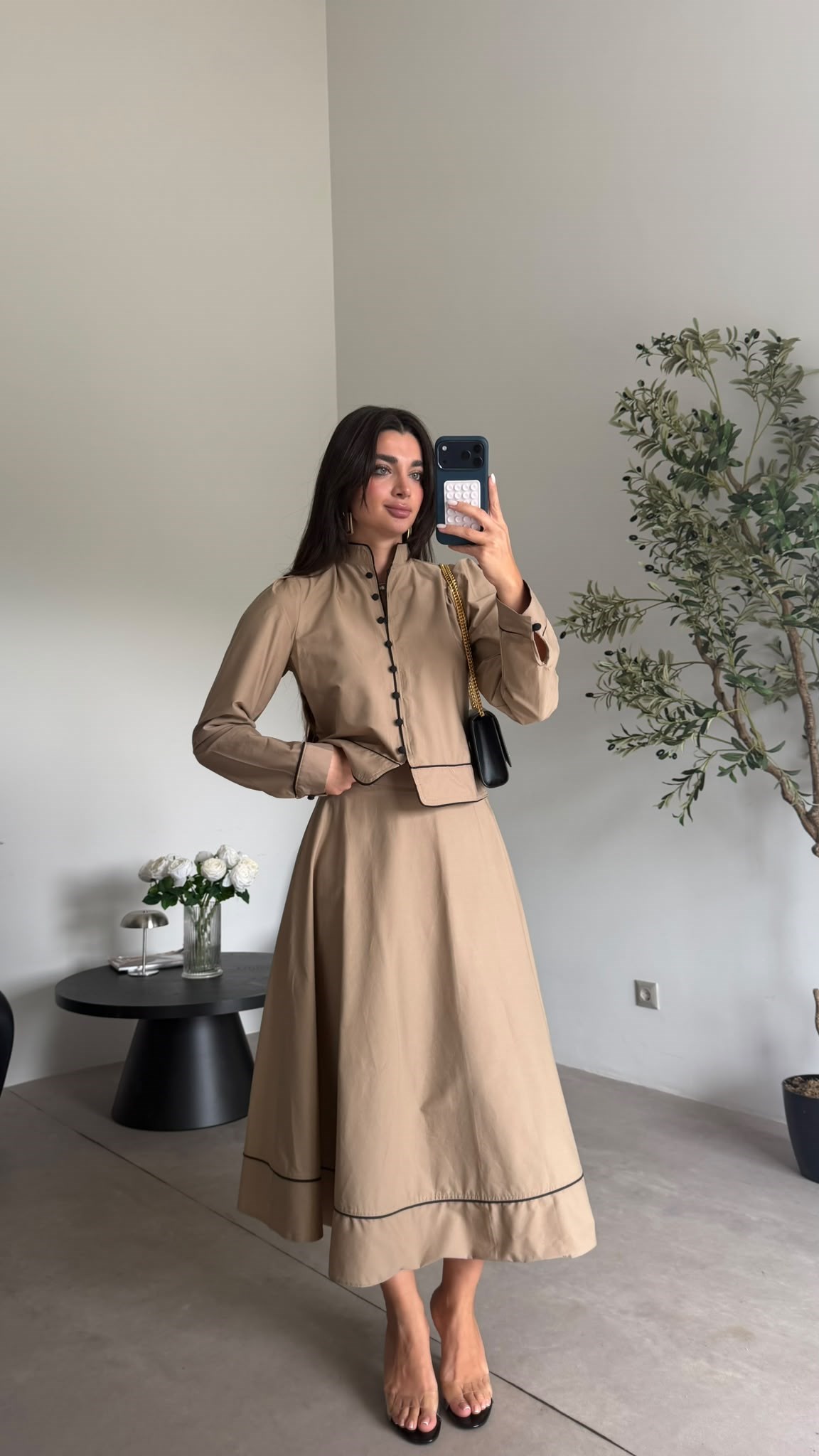 Camel Siyah Şeritli Etek Takım