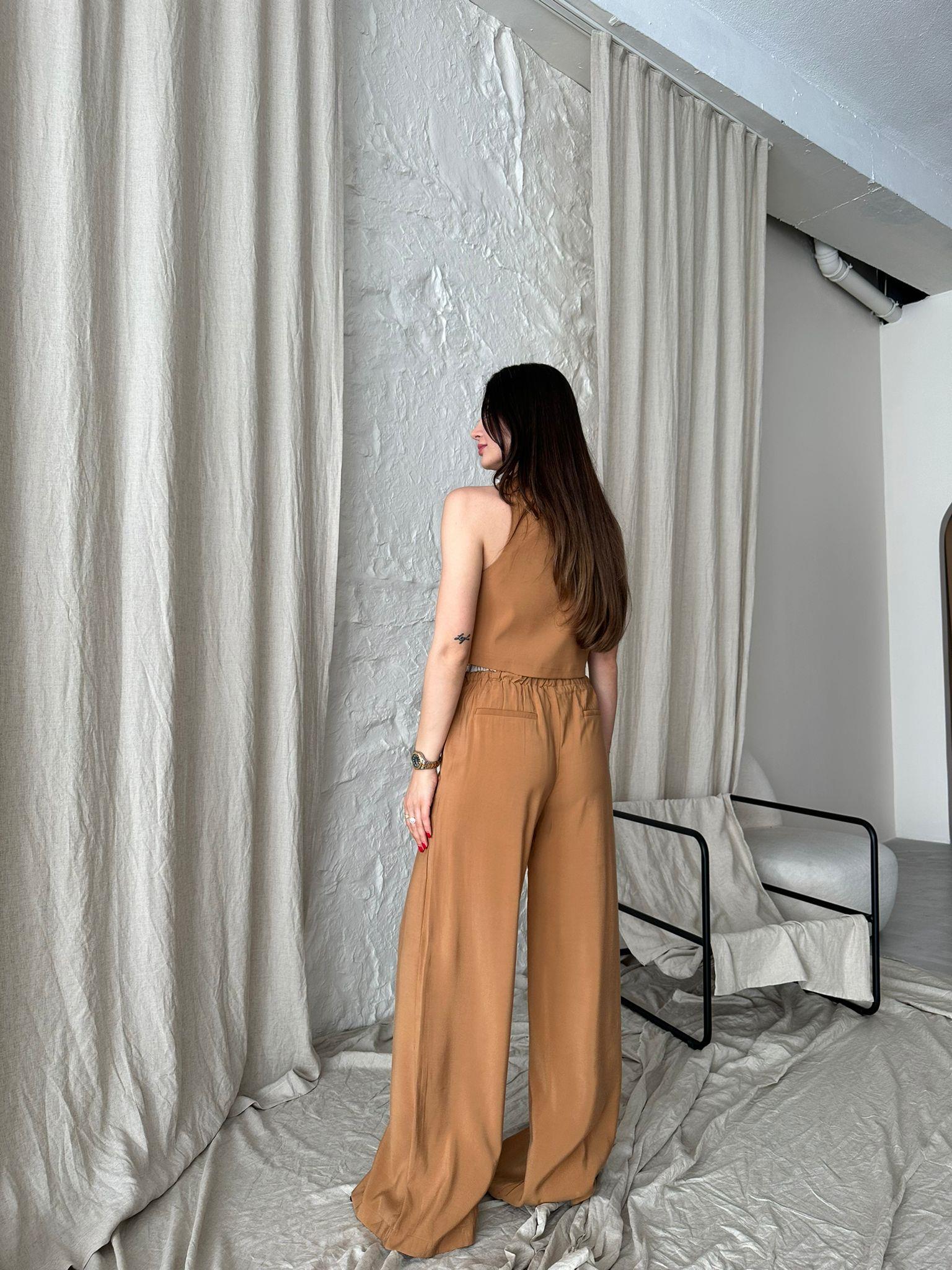 Camel Yelekli Poplin Takım