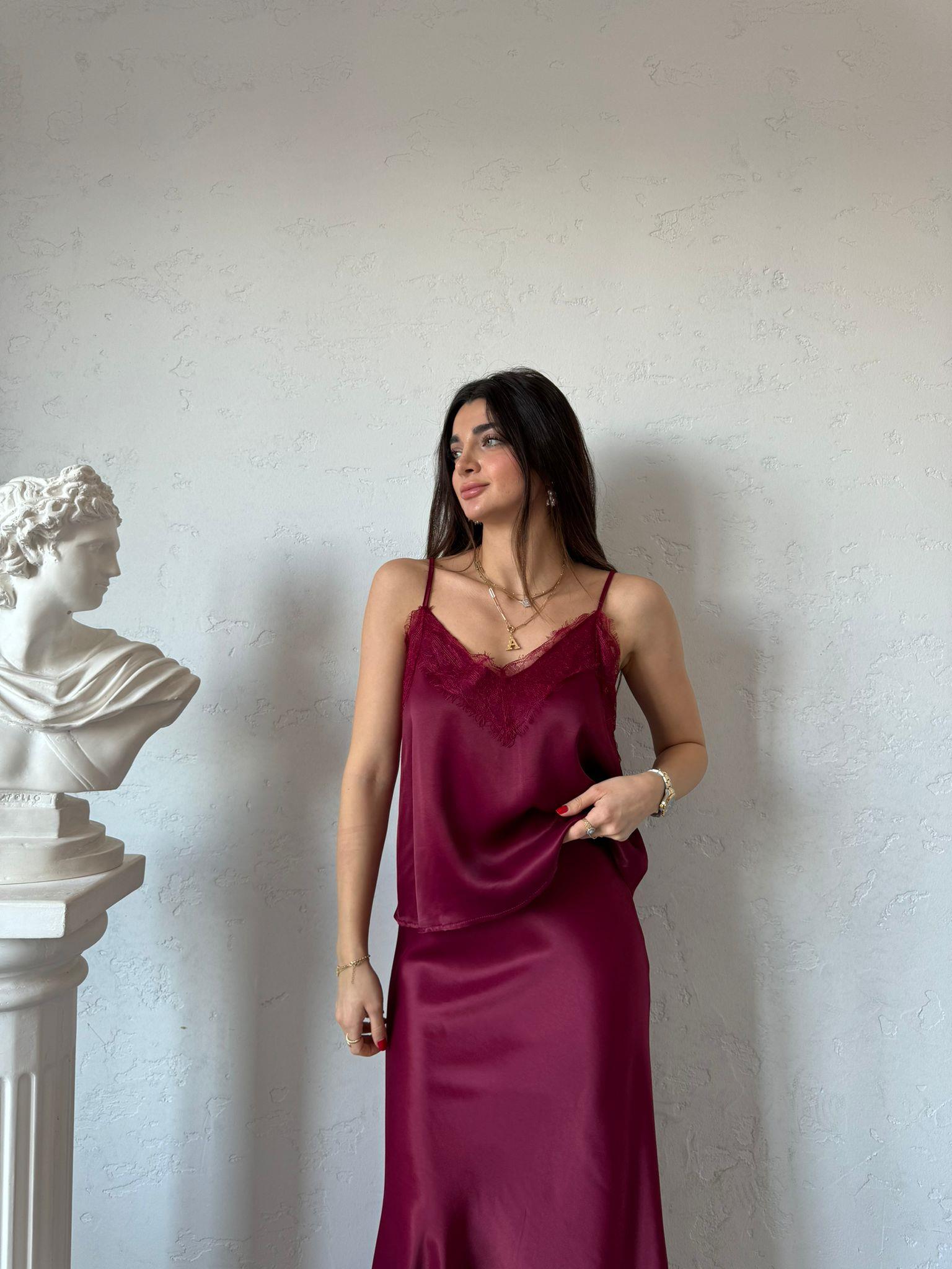 Cherry Dantelli Saten Bluz