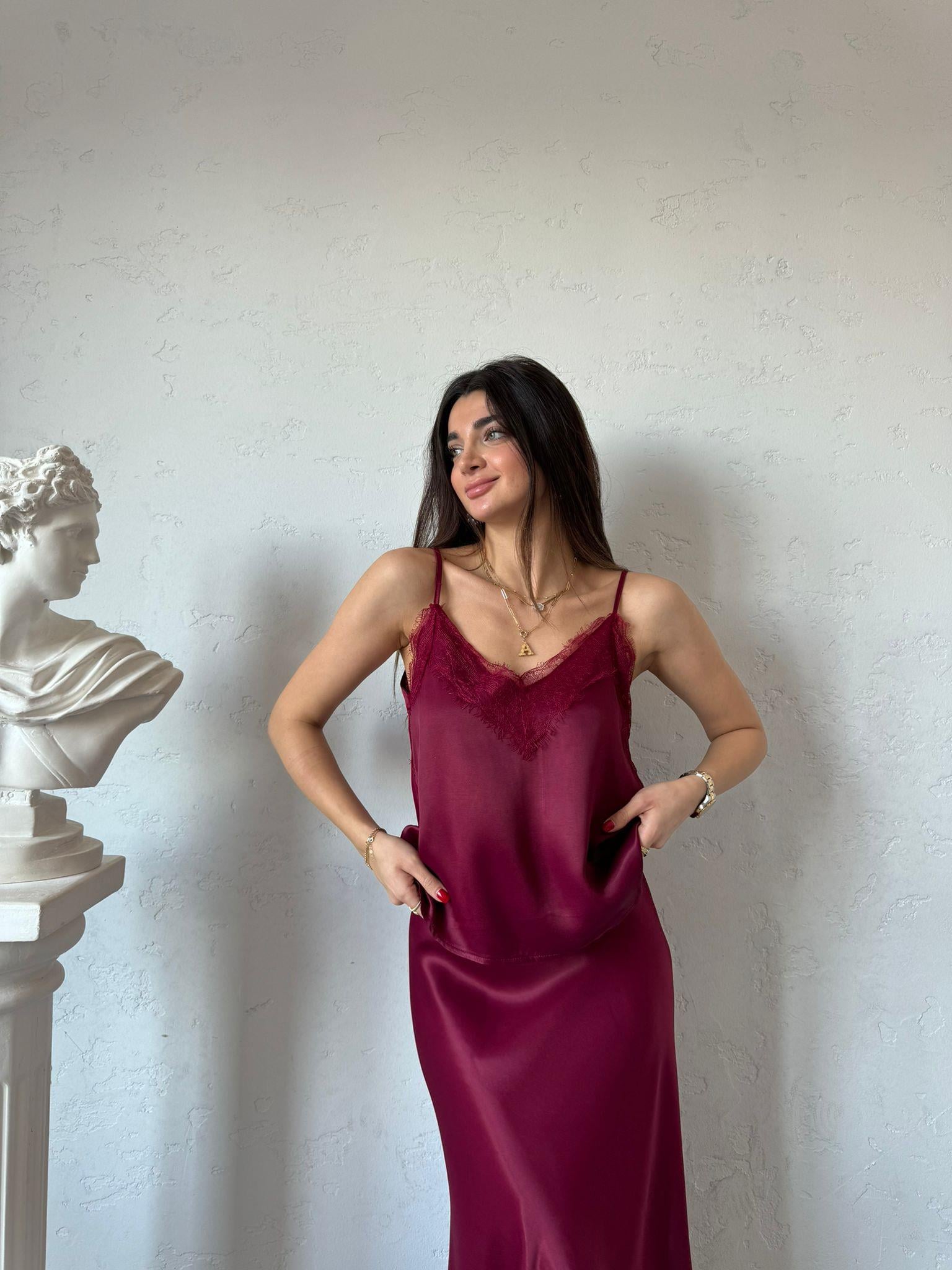 Cherry Dantelli Saten Bluz