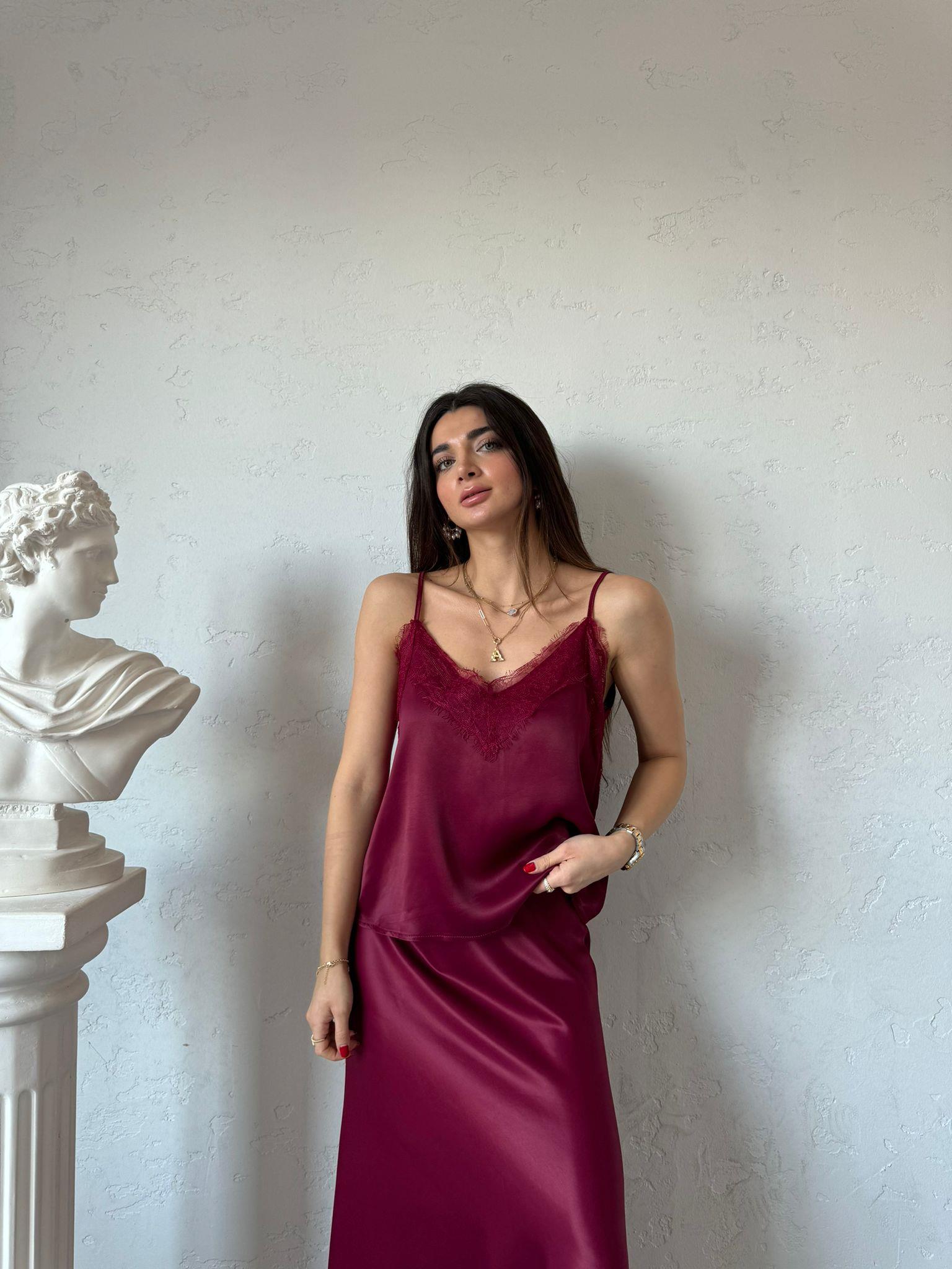 Cherry Dantelli Saten Bluz
