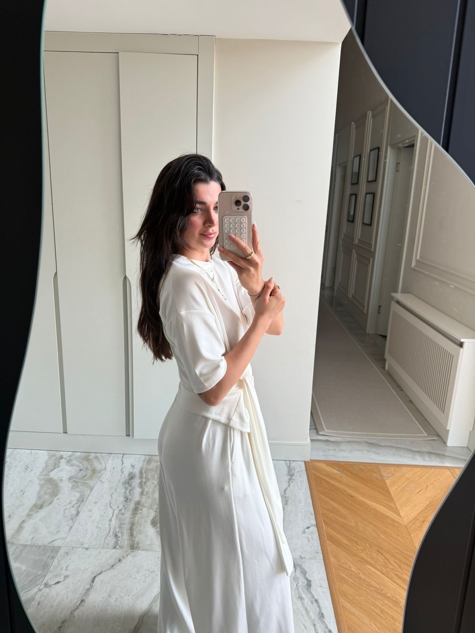 Ekru Bağlamalı Palazzo Modal Takım