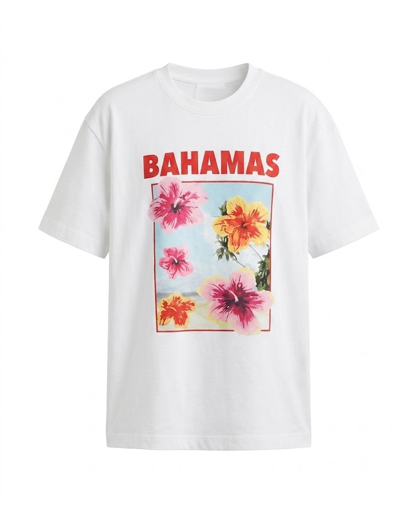 Ekru Bahamas Baskılı Oversize Tişört