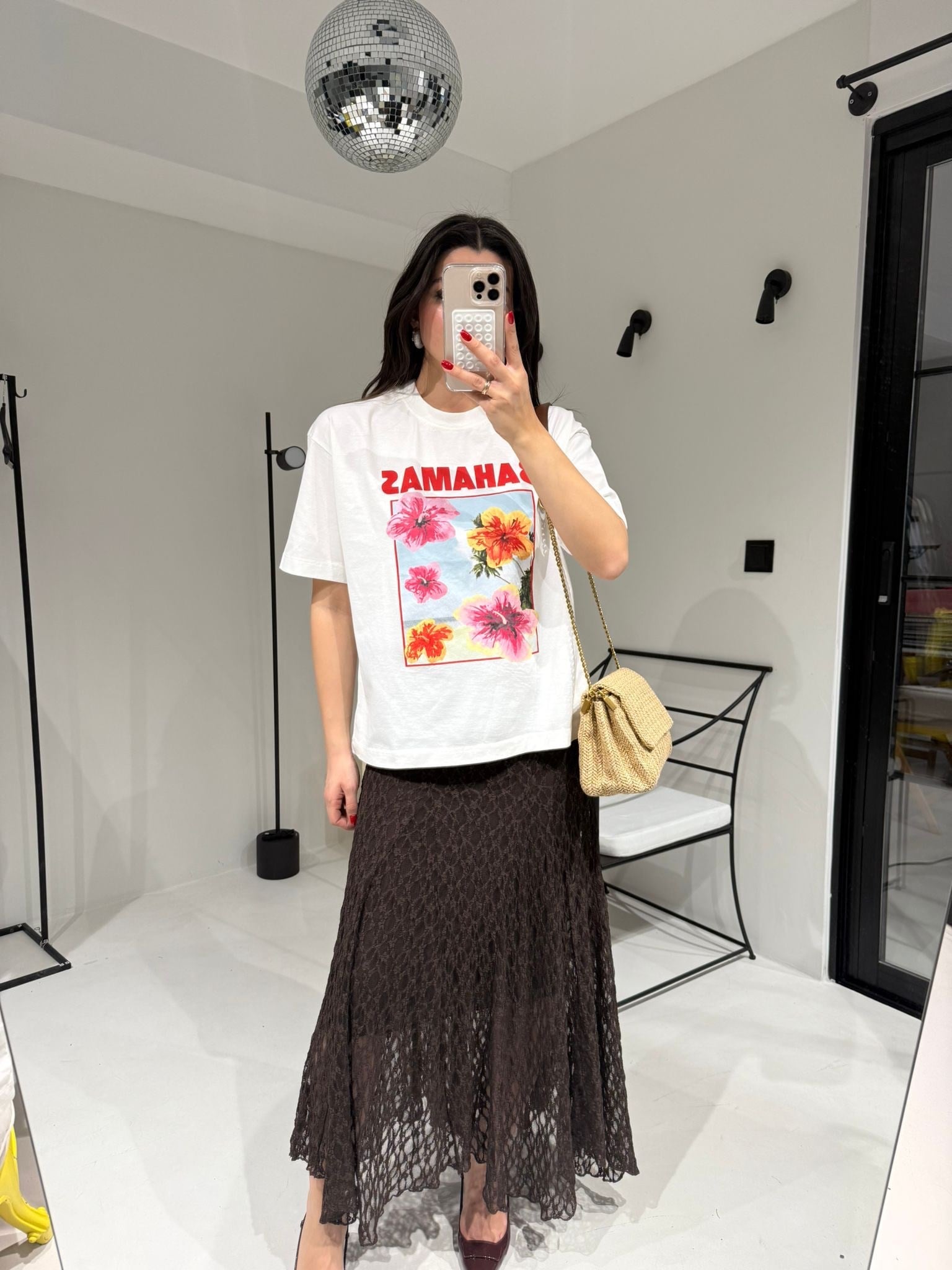 Ekru Bahamas Baskılı Oversize Tişört