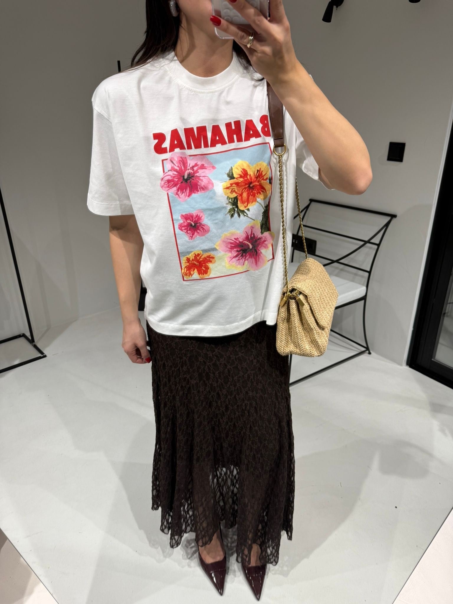 Ekru Bahamas Baskılı Oversize Tişört