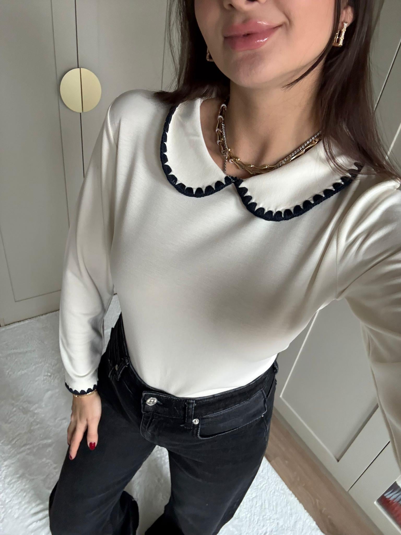 Ekru Bebe Yaka Çoban Dikişli Bluz