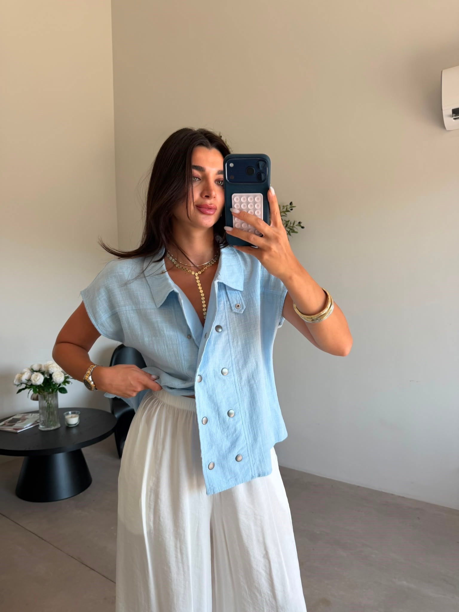 Ekru Beli Lastikli Tensel Pantolon