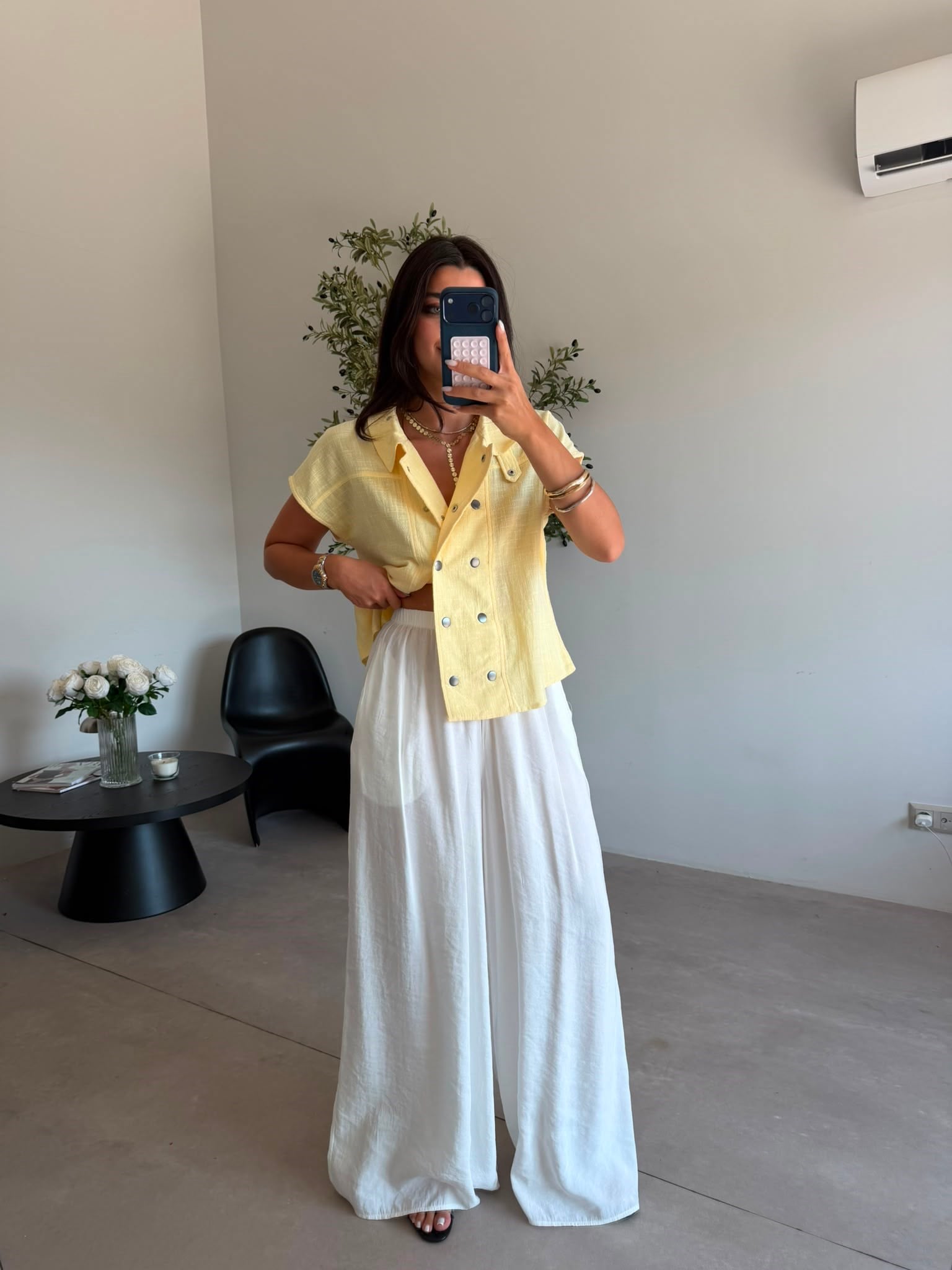 Ekru Beli Lastikli Tensel Pantolon