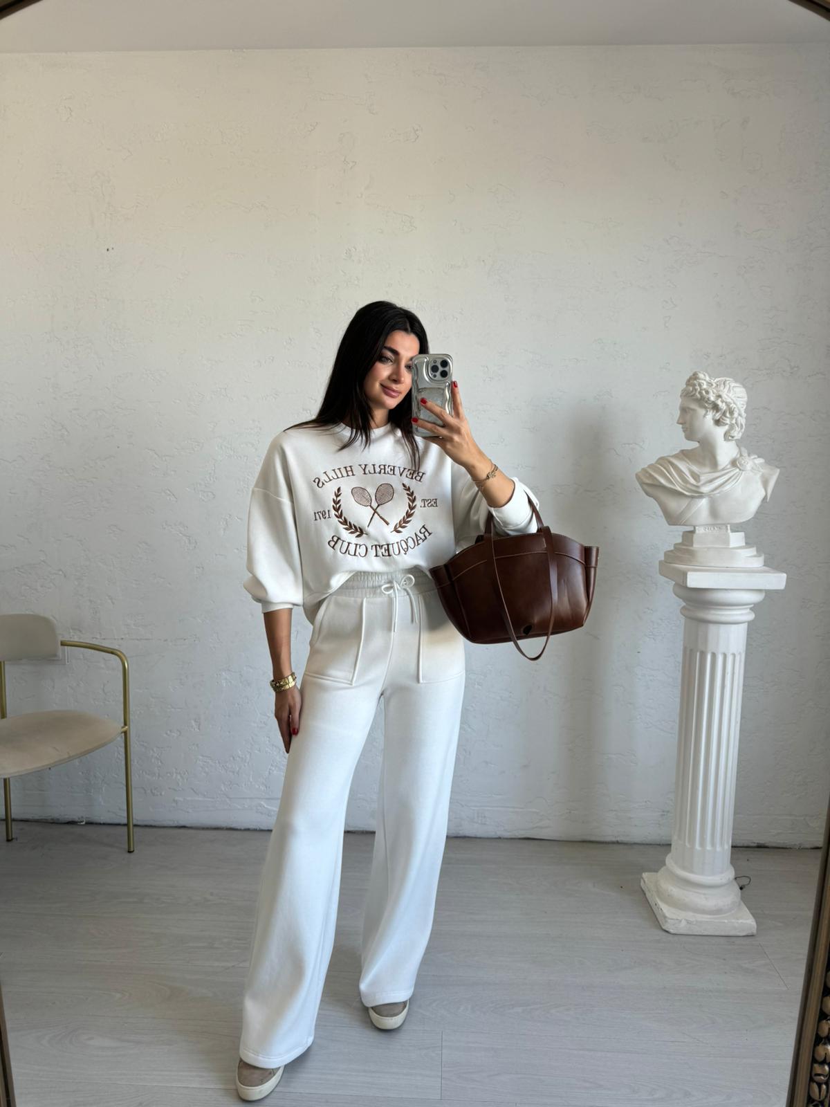 Ekru Beverly Baskılı Sweat