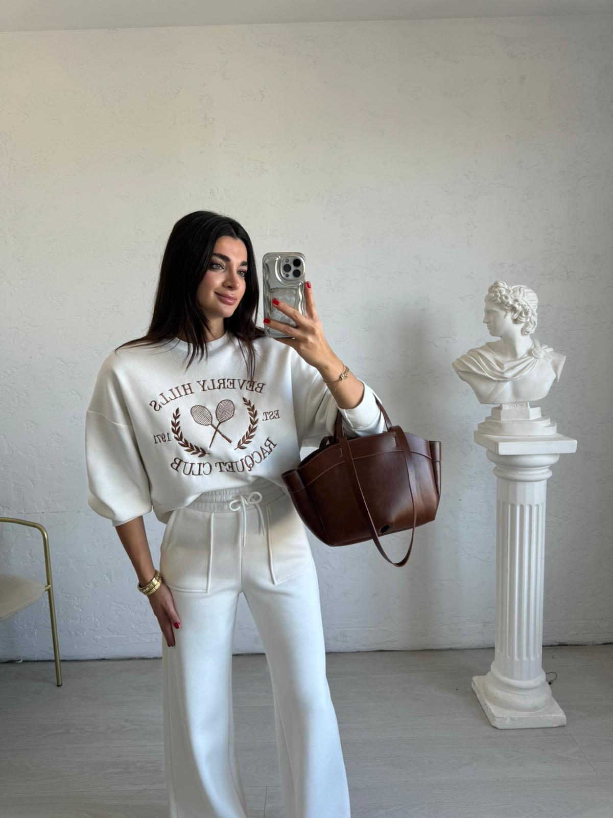 Ekru Beverly Baskılı Sweat