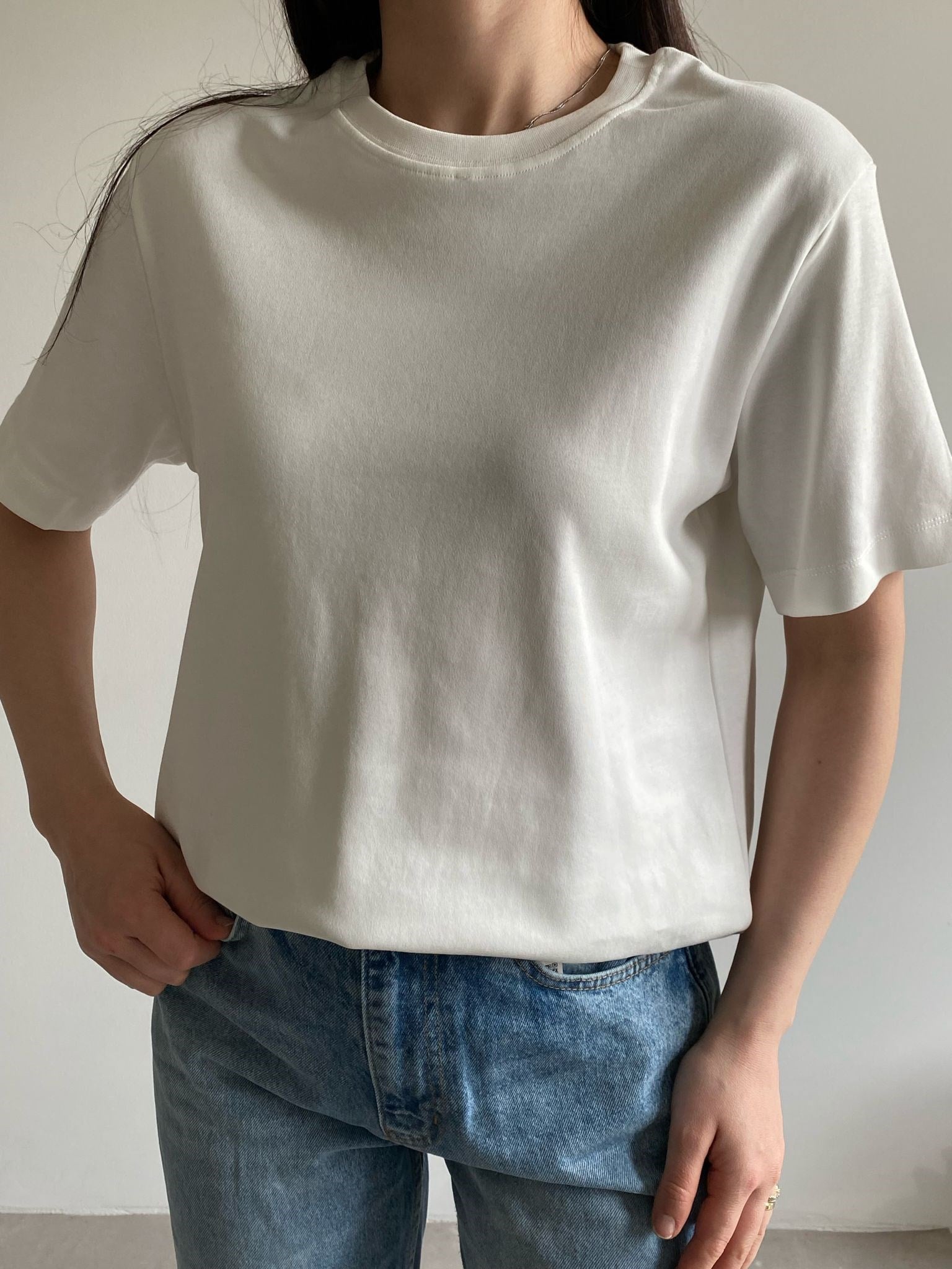 Ekru Bisiklet Yaka Babe Basic Tişört