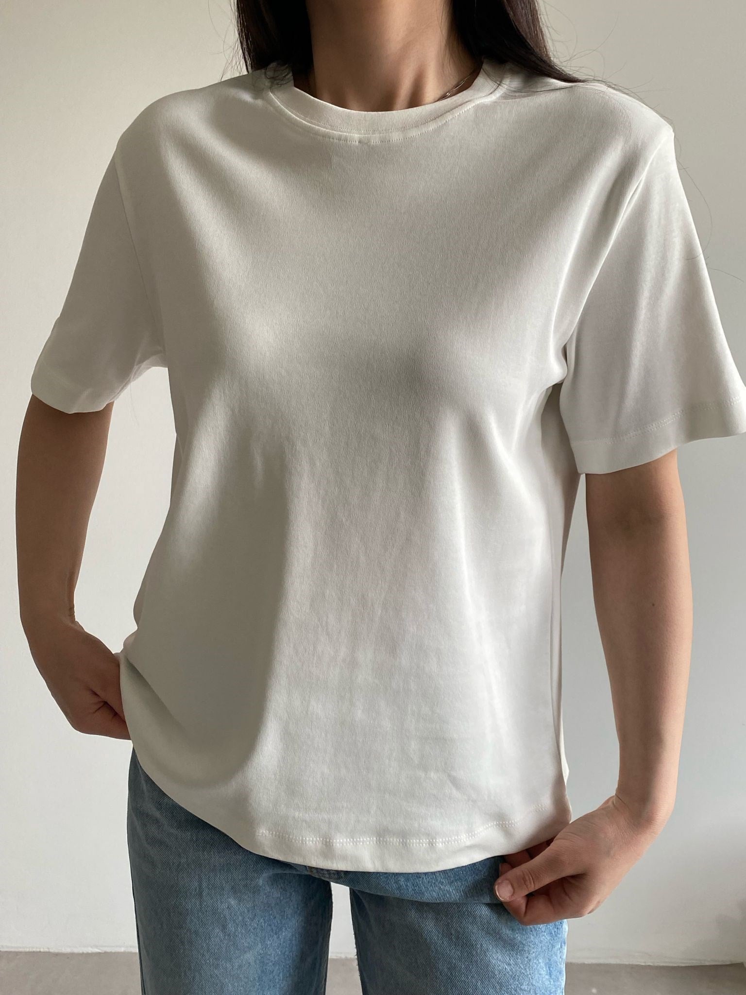 Ekru Bisiklet Yaka Babe Basic Tişört