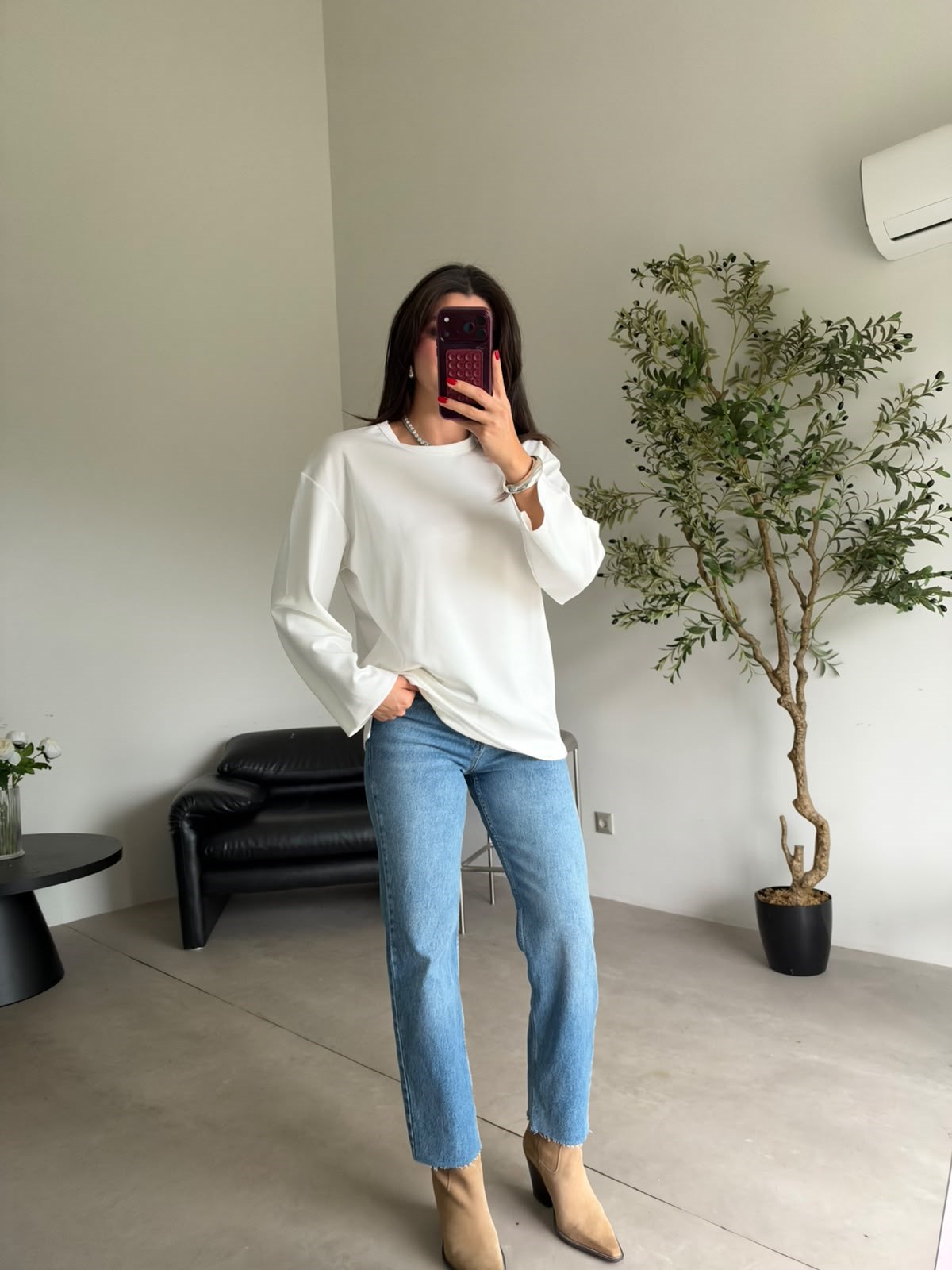 Ekru Bisiklet Yaka Basic Bluz