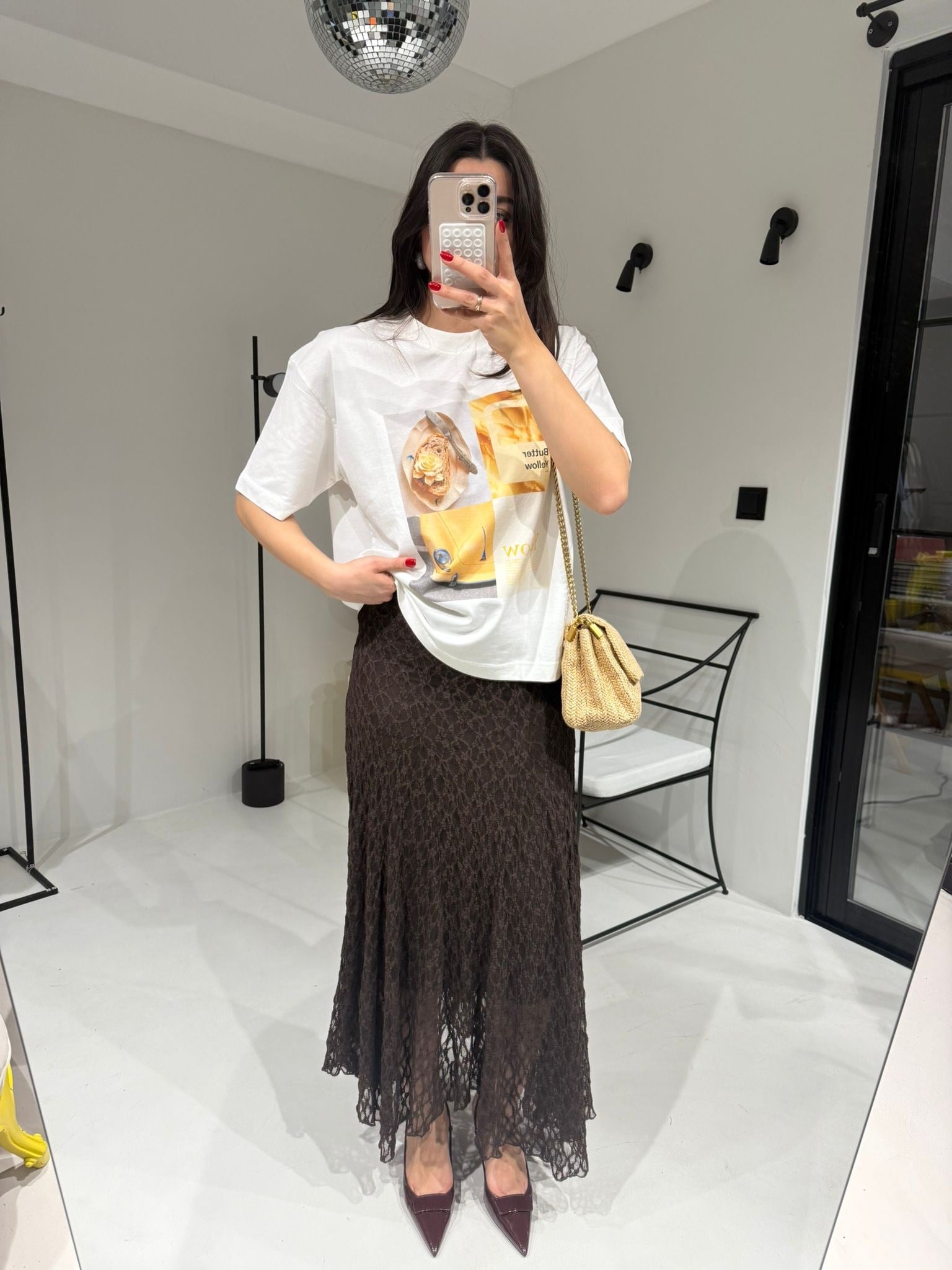 Ekru Butter Yellow baskılı Oversize Tişört
