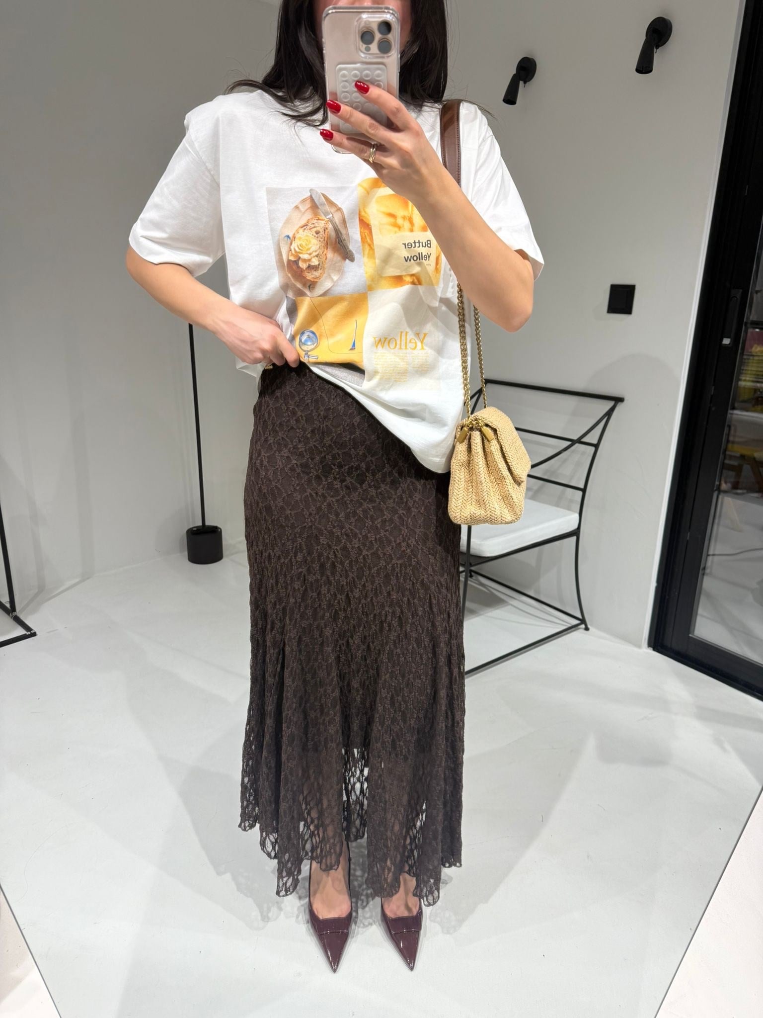 Ekru Butter Yellow baskılı Oversize Tişört