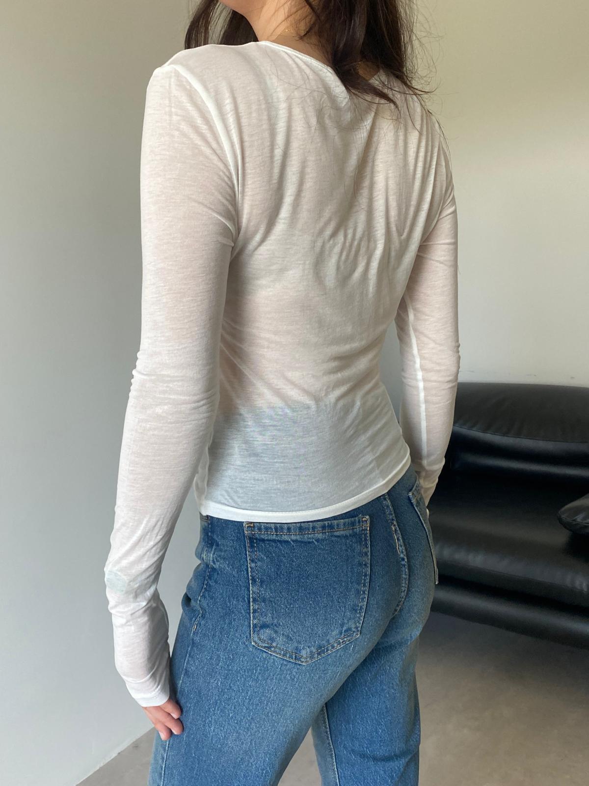 Ekru Büzgülü Transparan Bluz