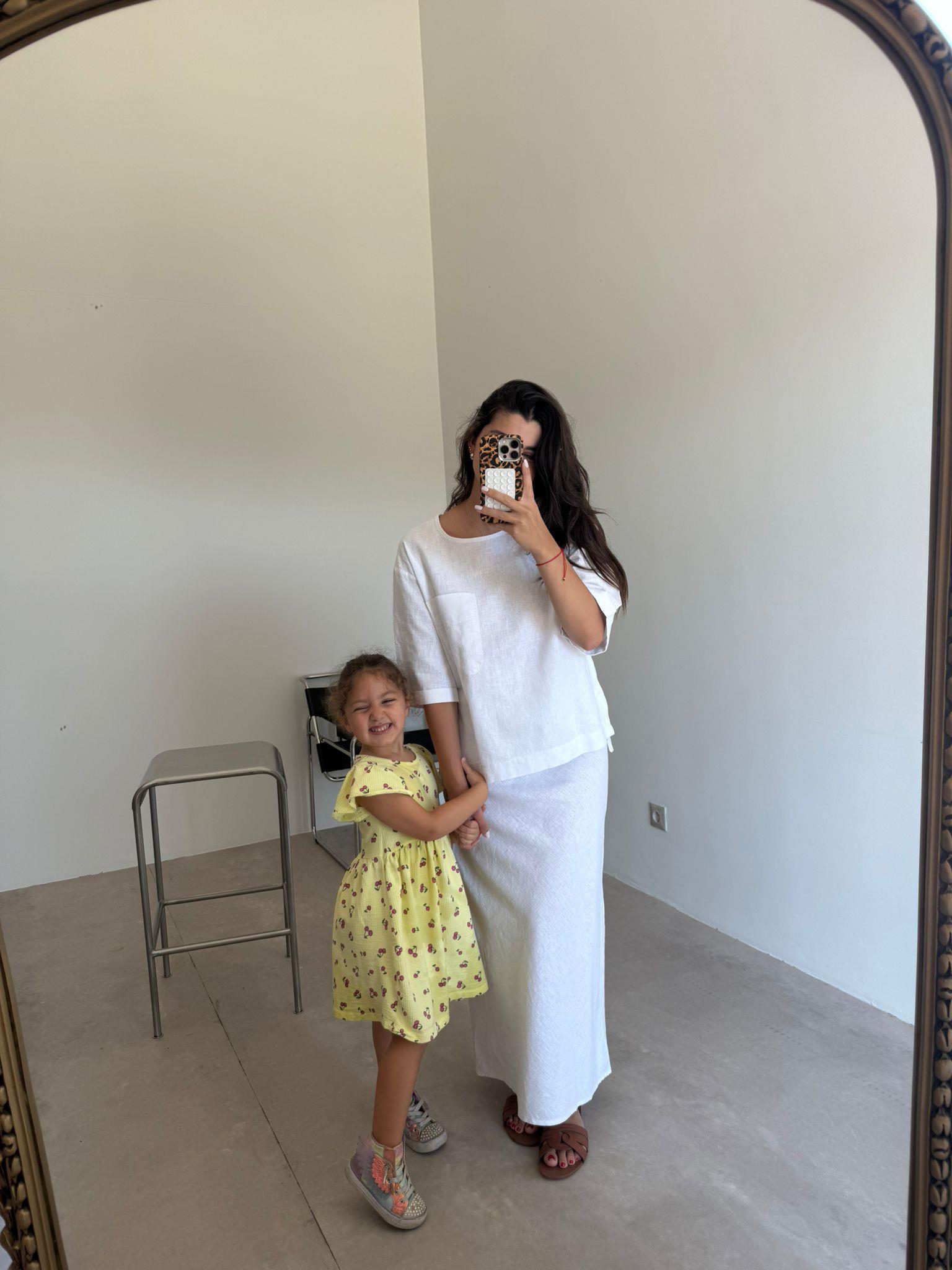 Ekru Cep Detaylı Etekli Keten Takım