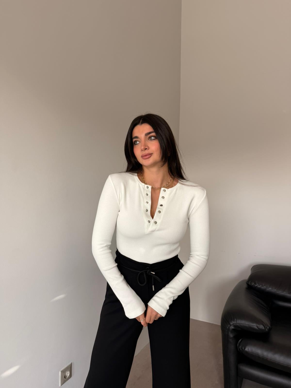 Ekru Çıtçıtlı Basic Bluz