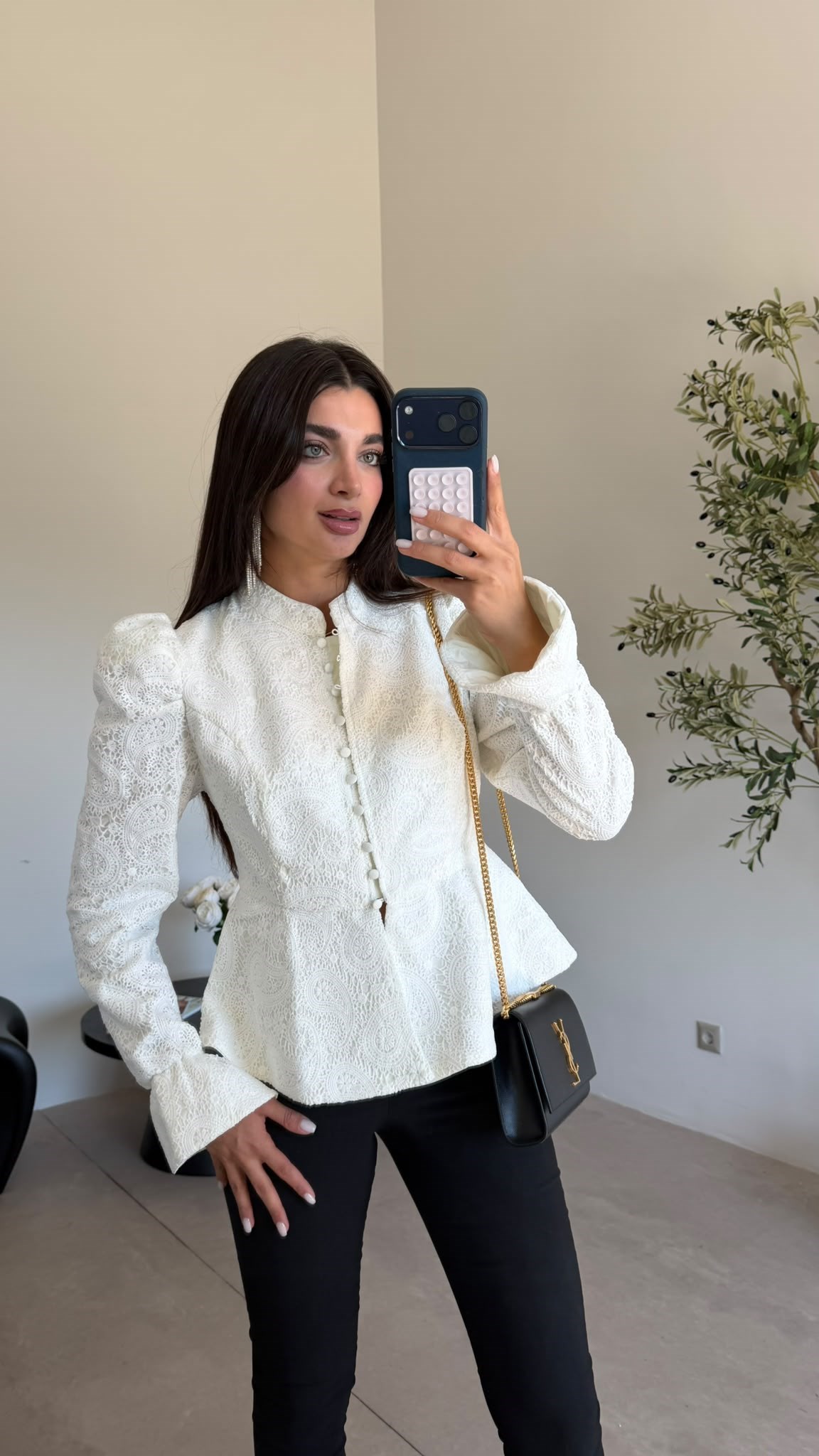 Ekru Dantelli Karpuz Kol Ceket