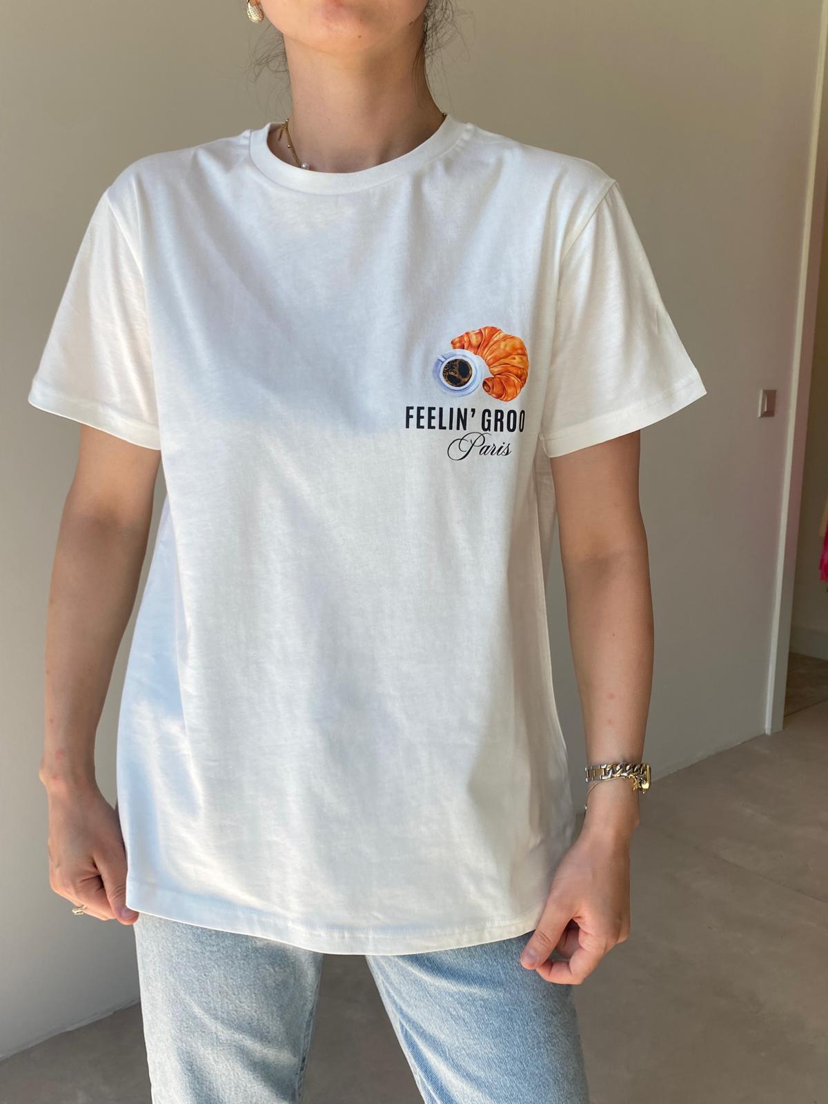 Ekru Feelin Groavy Baskılı Tişört