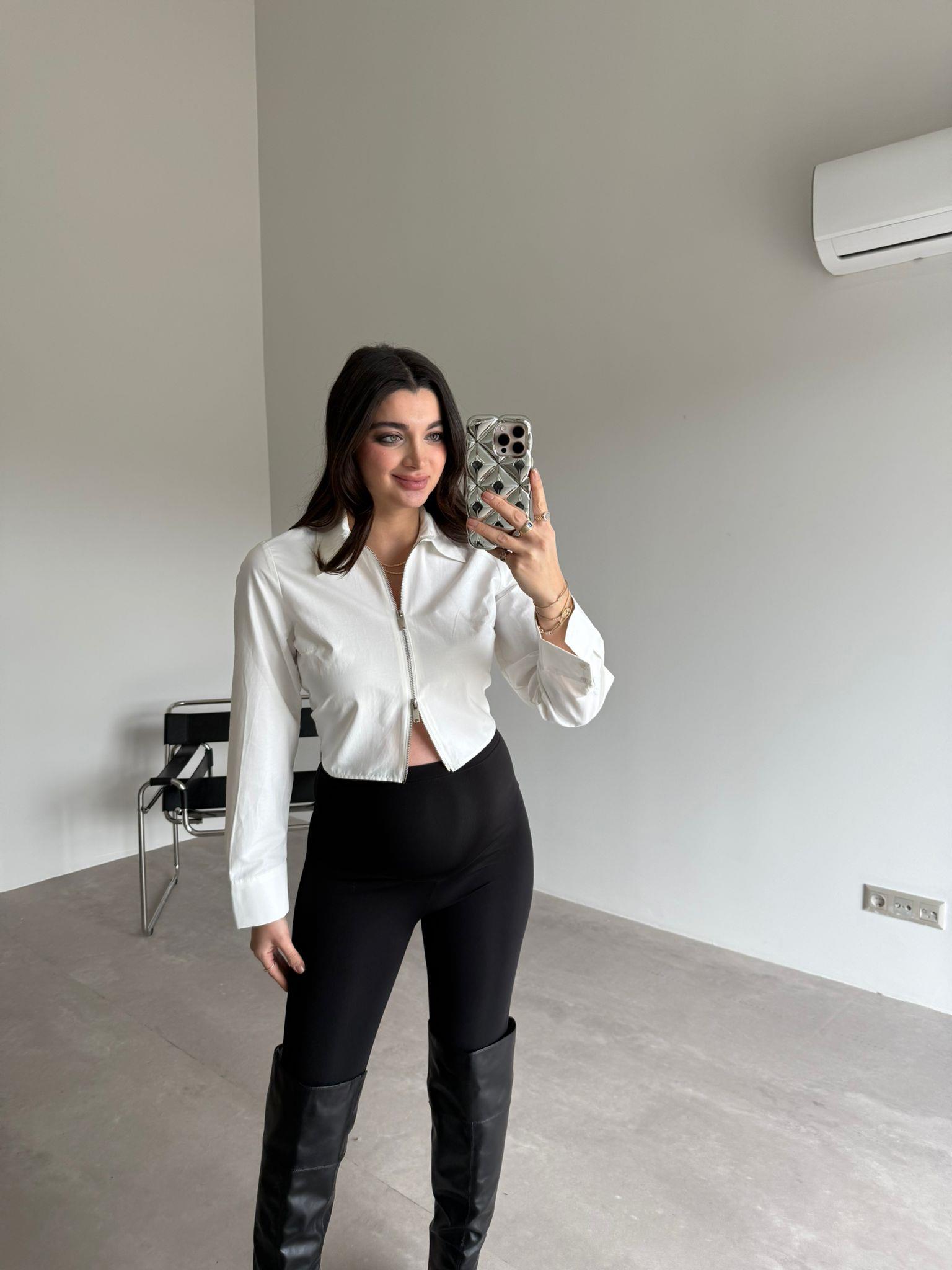 Ekru Fermuar Detaylı Cindy Gömlek