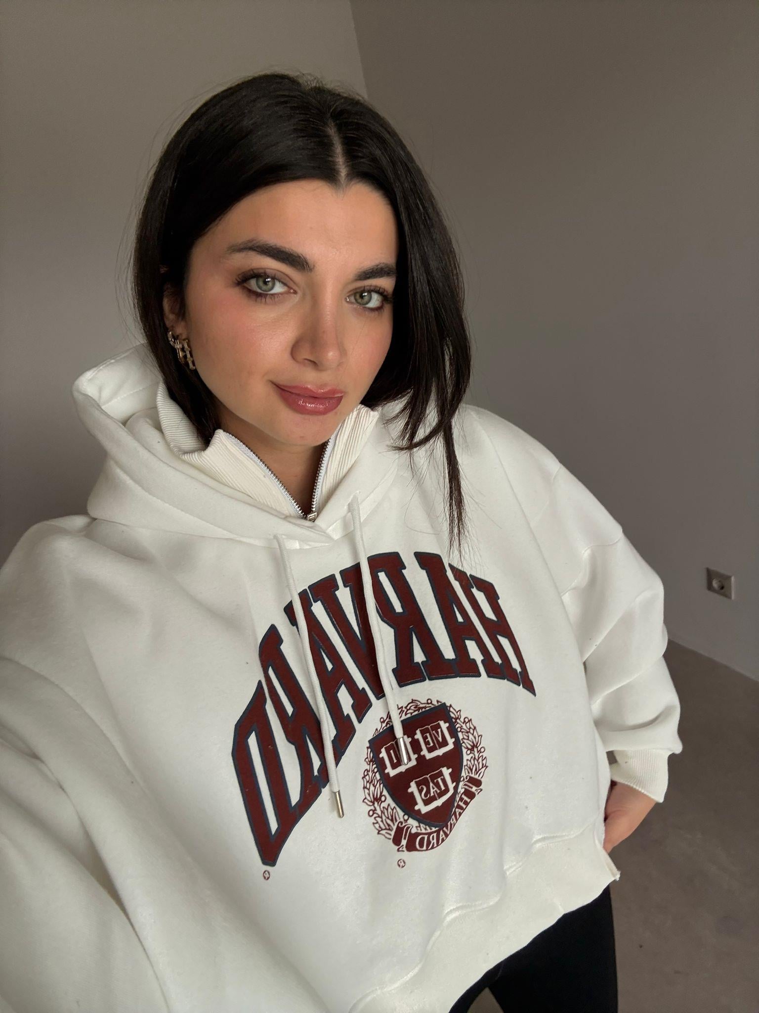 Ekru Harvard Baskılı Oversize Sweat