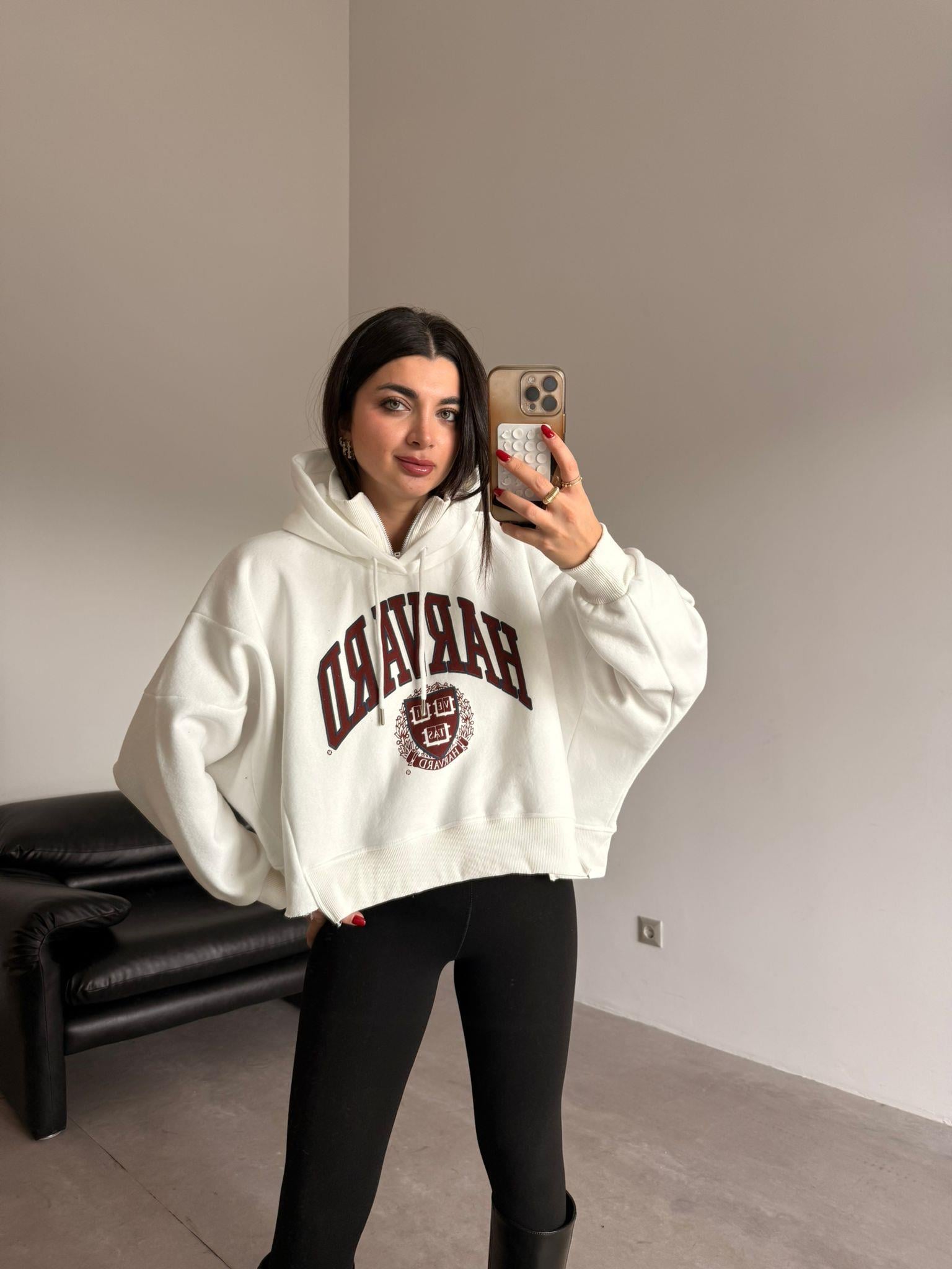 Ekru Harvard Baskılı Oversize Sweat