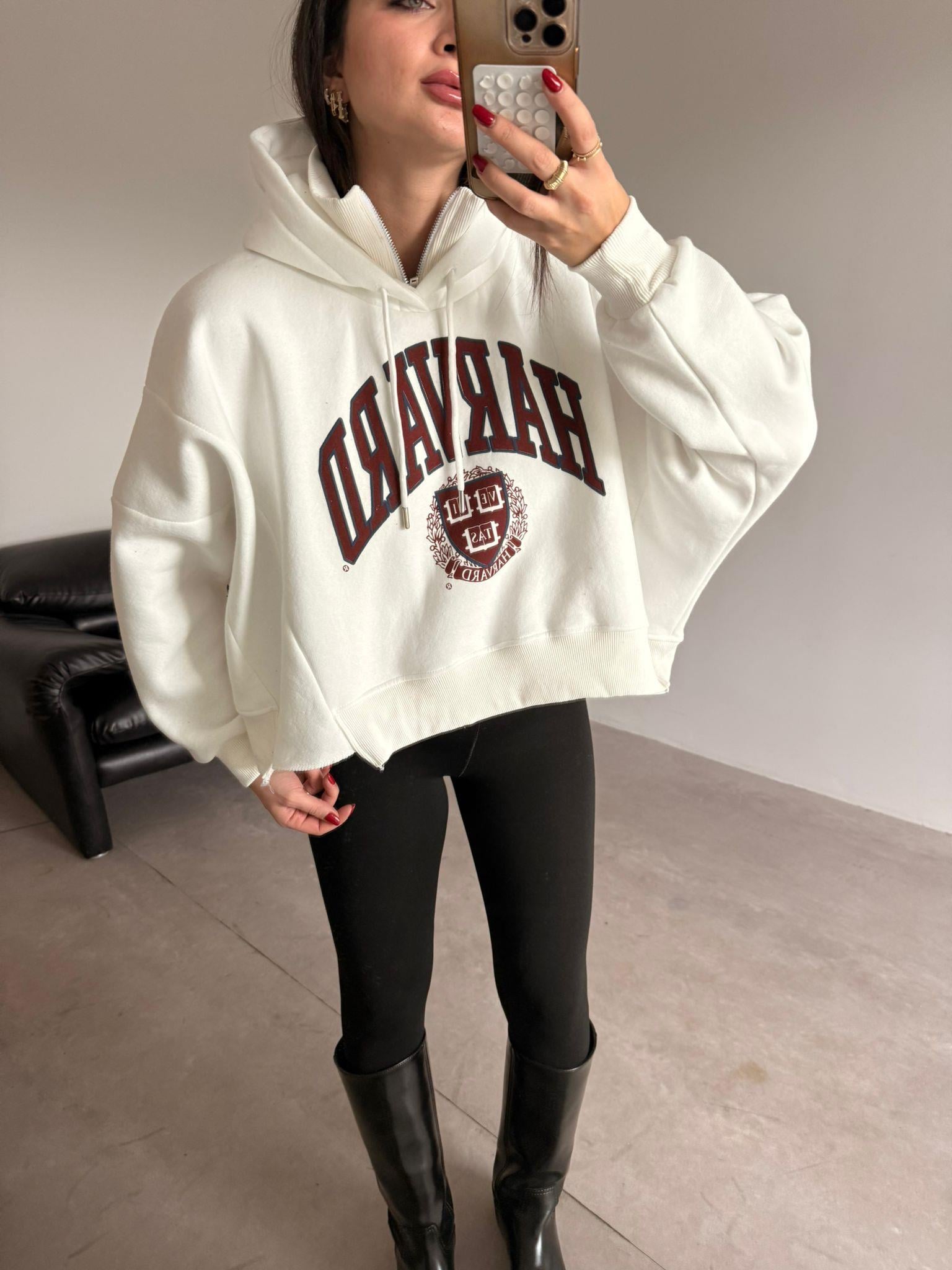 Ekru Harvard Baskılı Oversize Sweat