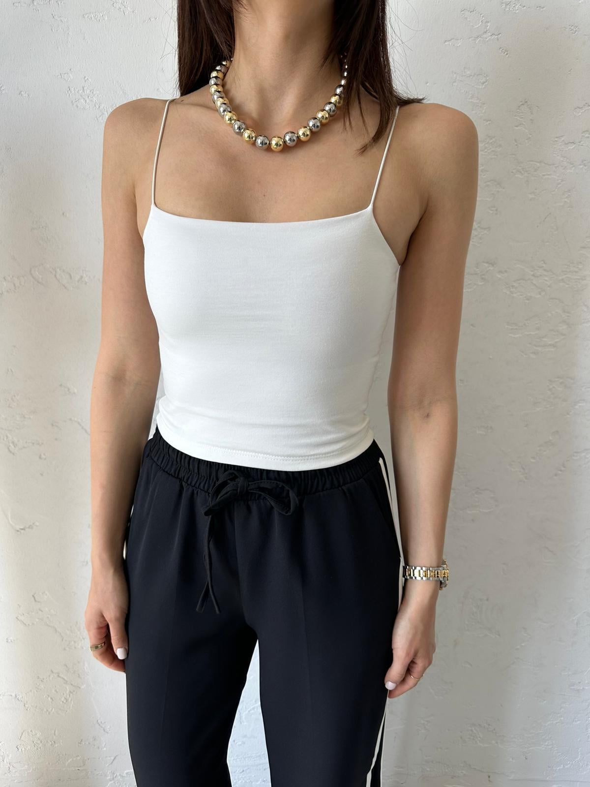 Ekru İp Askılı Kısa Crop (40 Cm)