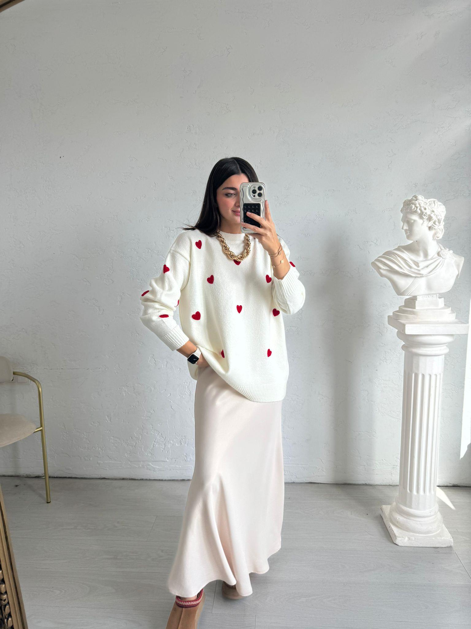 Ekru Kalp Nakışlı Kazak