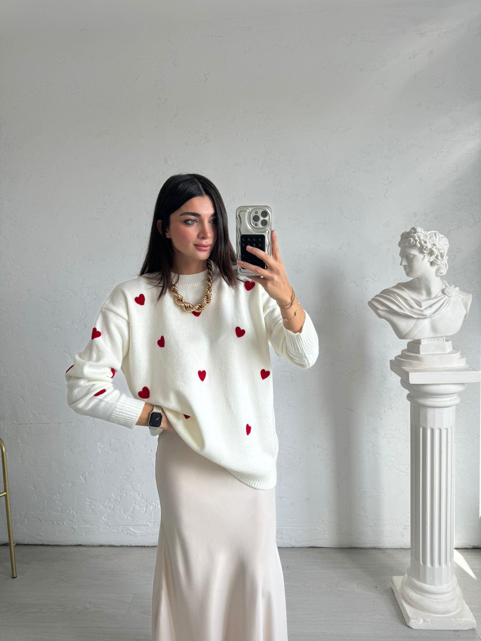 Ekru Kalp Nakışlı Kazak