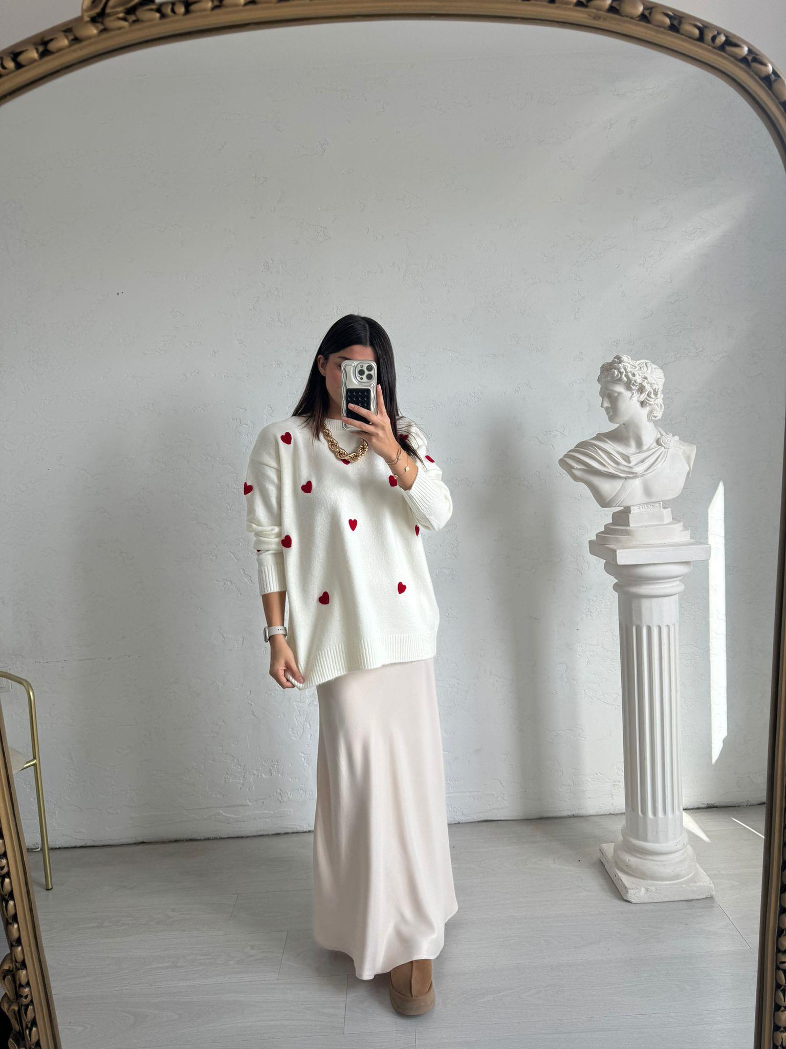 Ekru Kalp Nakışlı Kazak