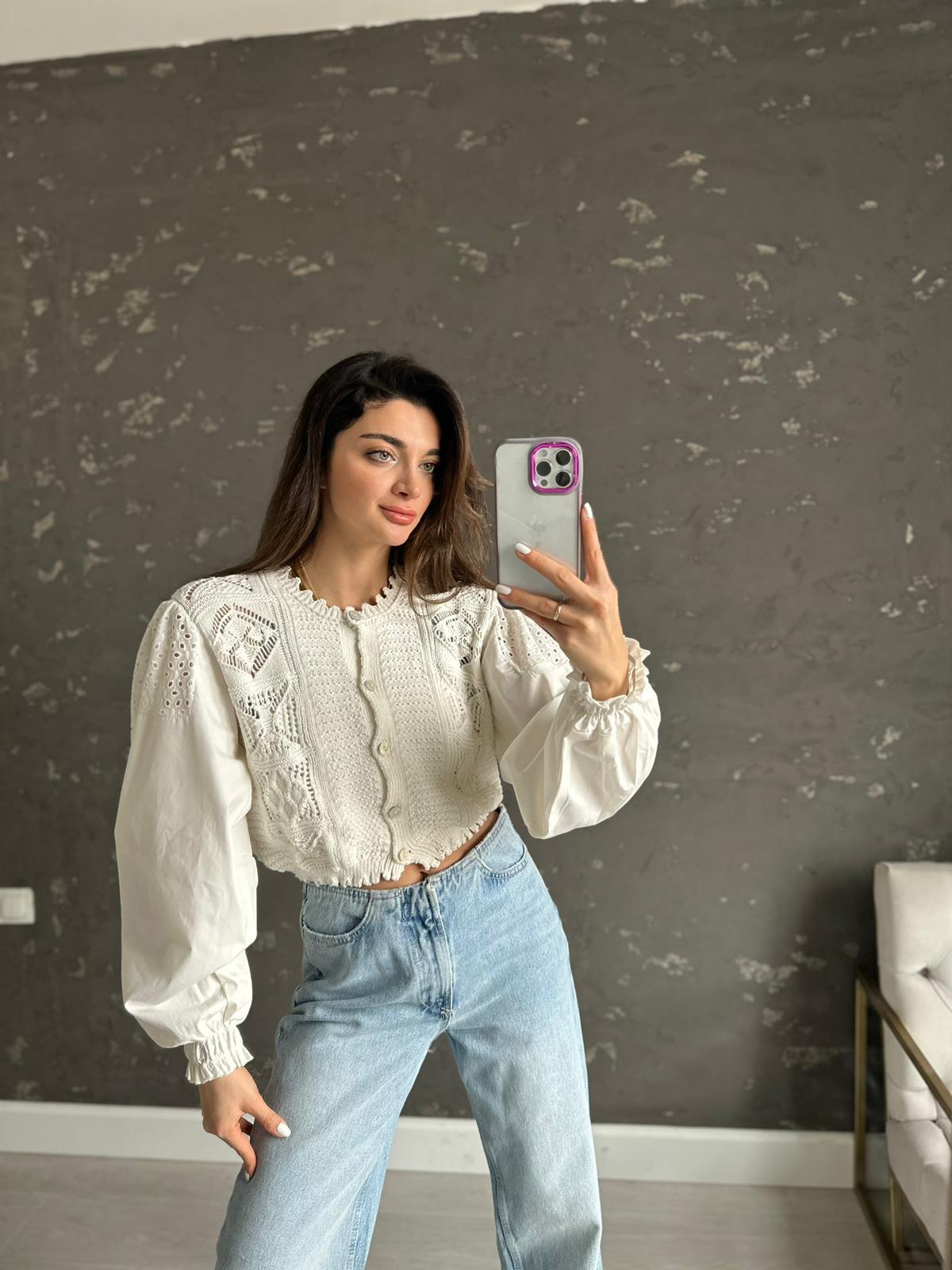 Ekru Kol Detaylı Hırka