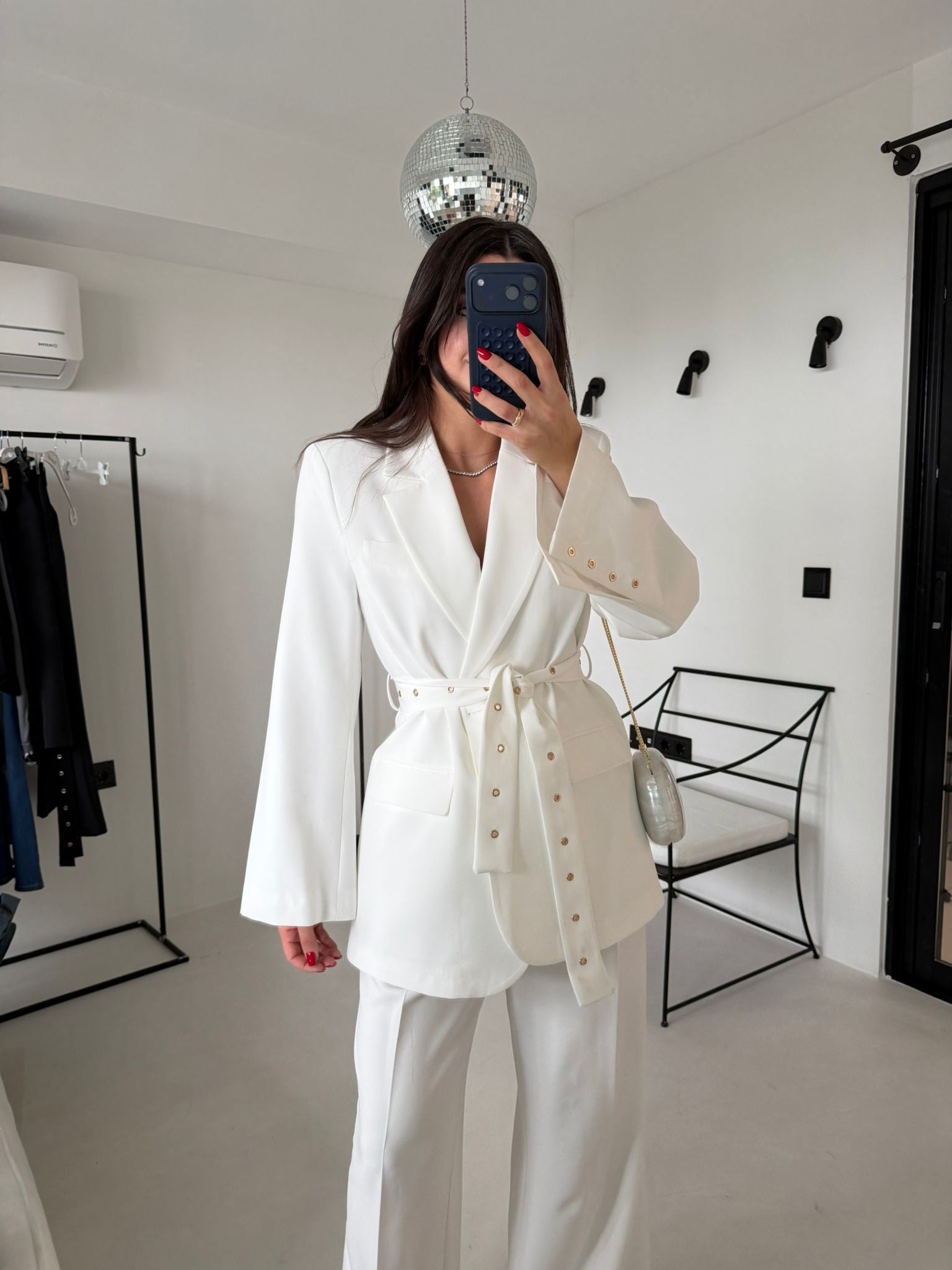 Ekru Kol Detaylı Kuşaklı Blazer Ceket