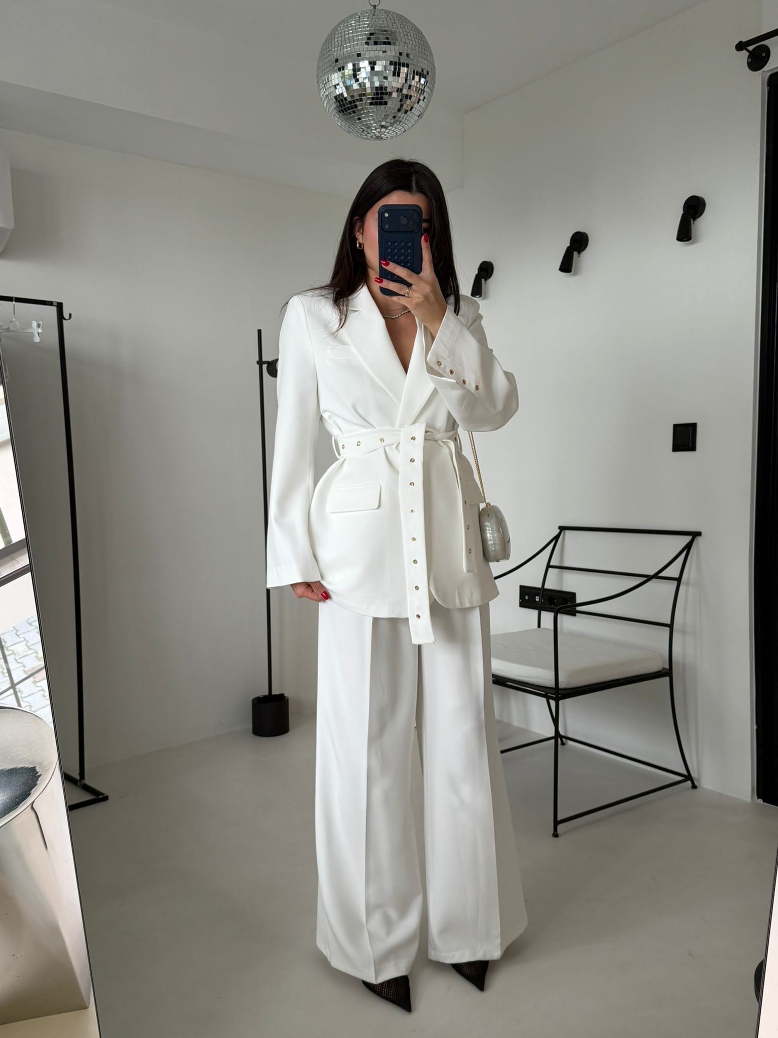 Ekru Kol Detaylı Kuşaklı Blazer Ceket