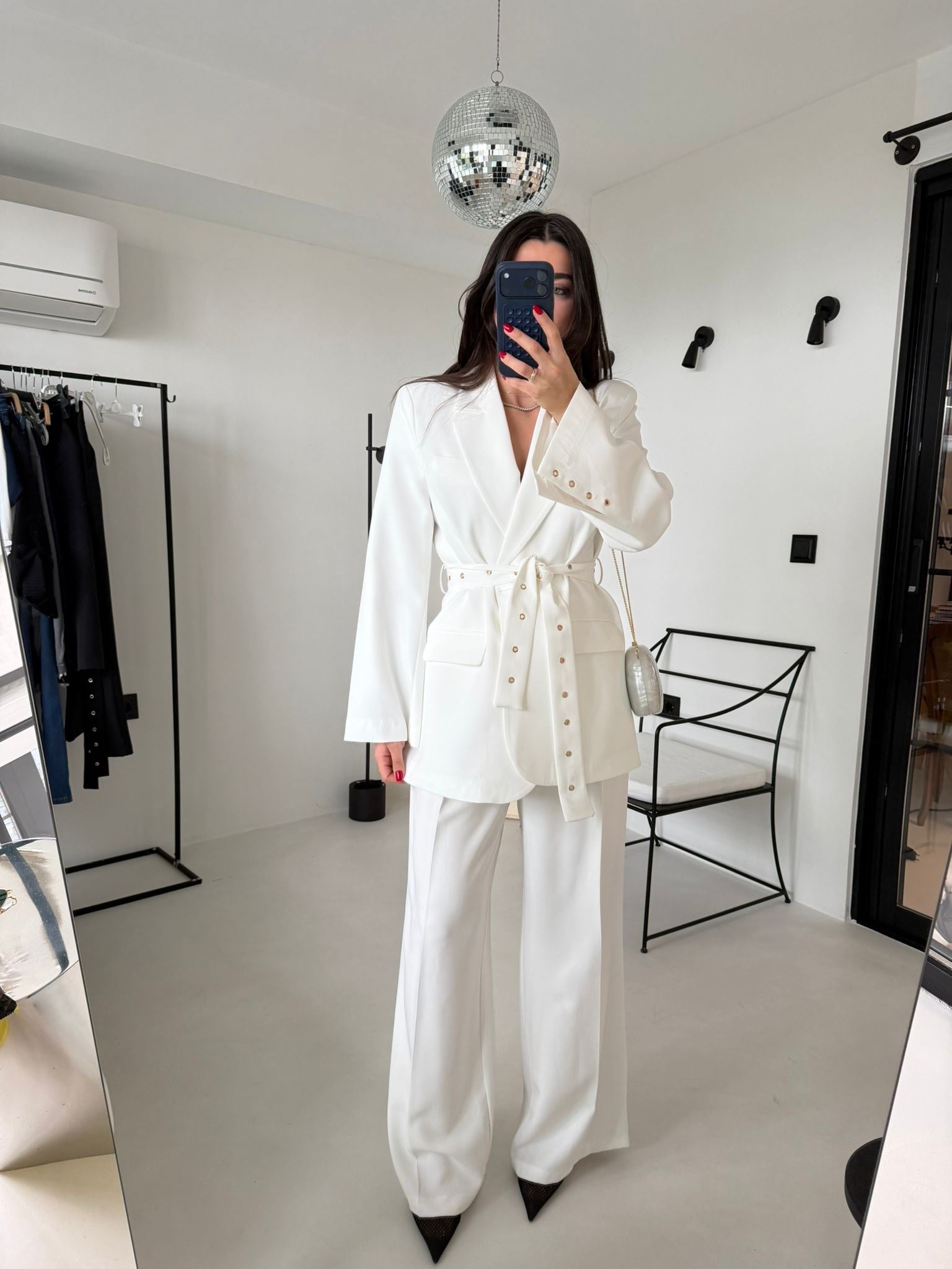 Ekru Kol Detaylı Kuşaklı Blazer Ceket