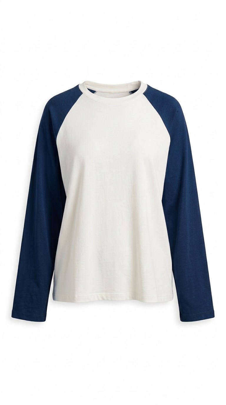 Ekru Lacivert Kollu Basic Bluz