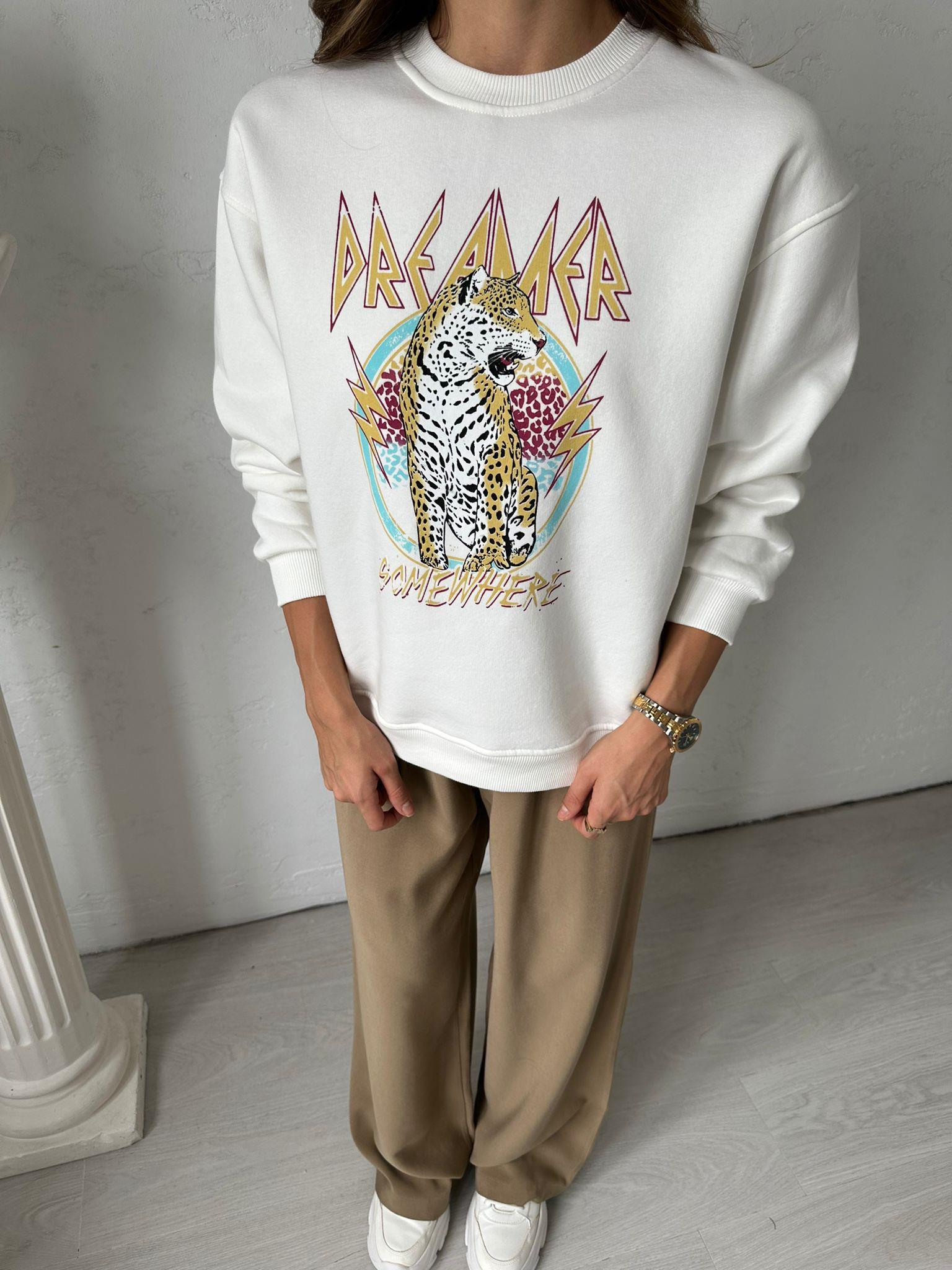 Ekru Leo Baskılı Sweat