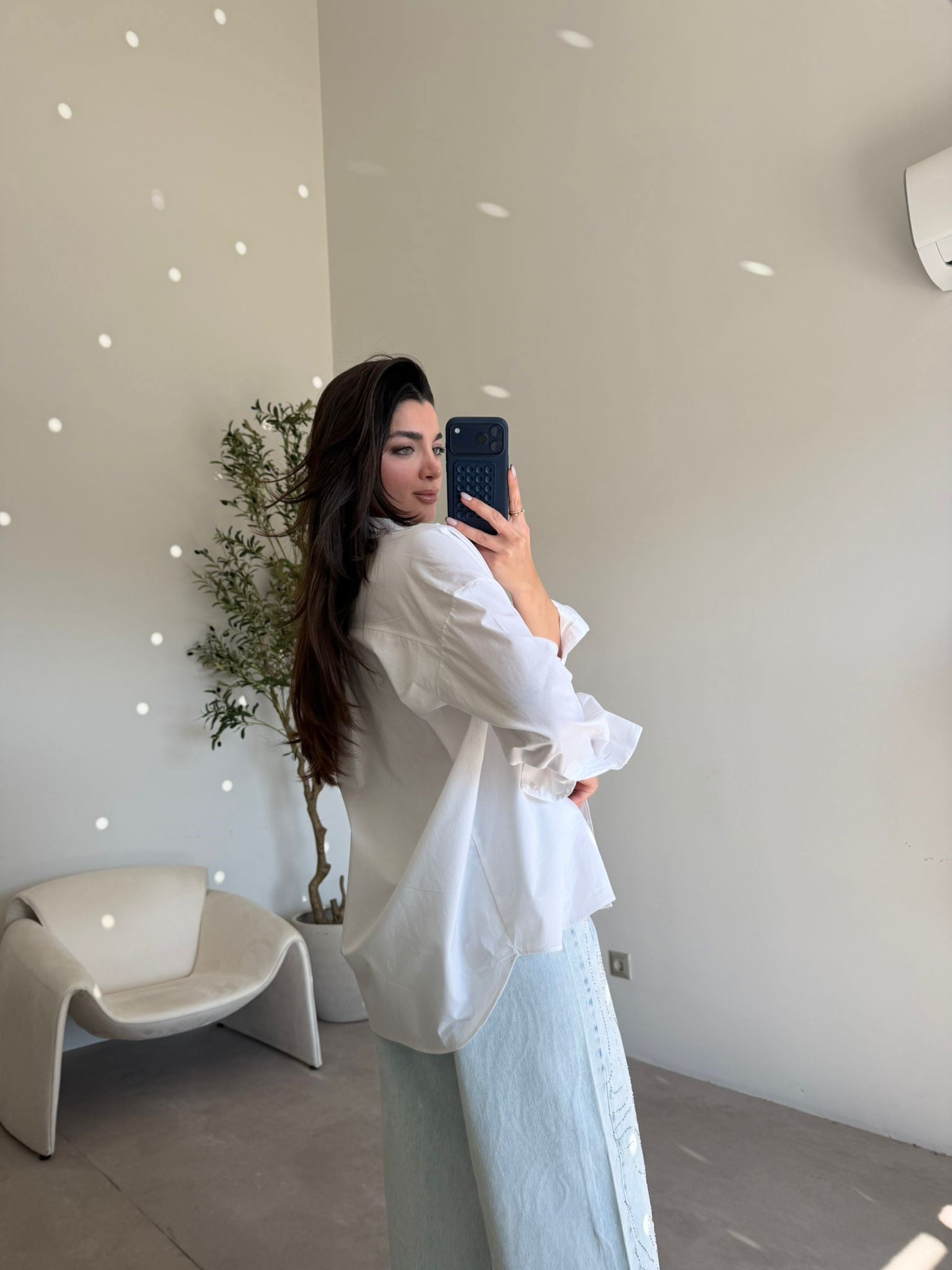 Ekru Oversize Basic Poplin Gömlek